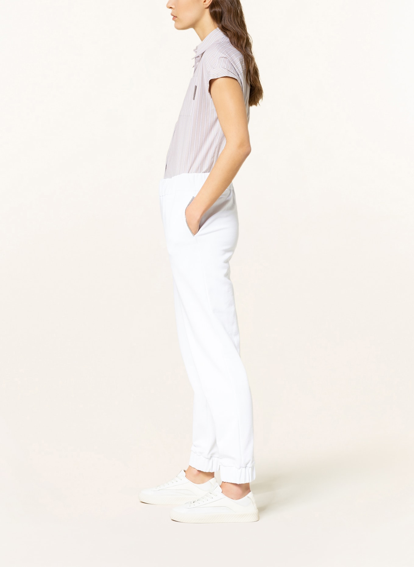 FABIANA FILIPPI Trousers in jogger style with decorative gems, Color: WHITE (Image 4)