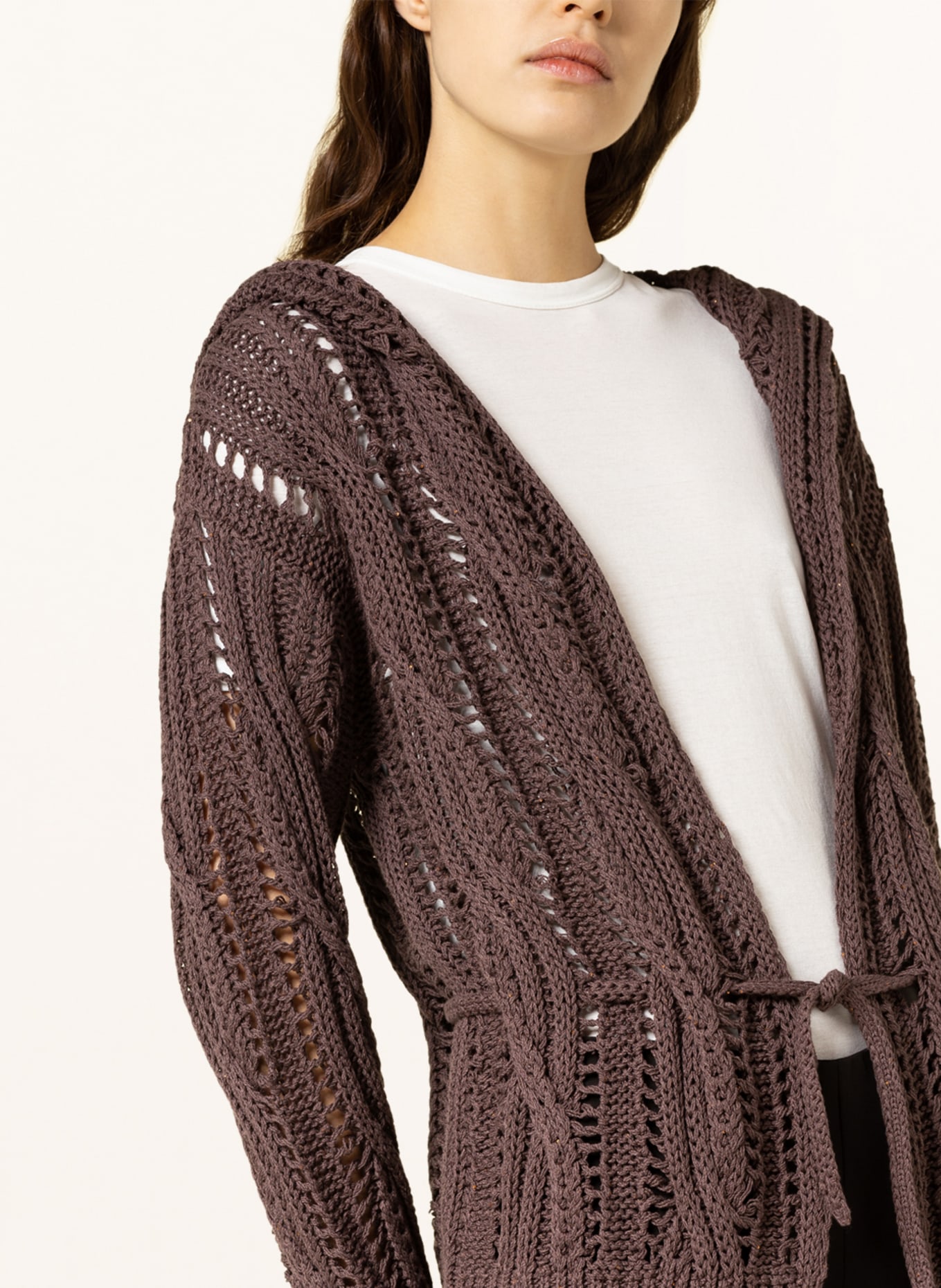 FABIANA FILIPPI Knit cardigan with sequins, Color: DARK BROWN (Image 5)