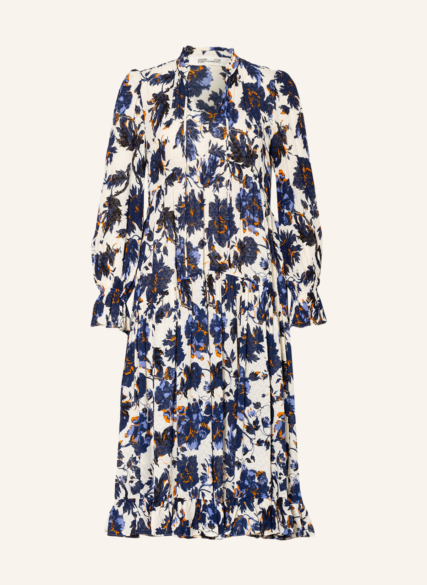 DIANE VON FURSTENBERG Dress ROME with ruffle trim in white/ dark blue
