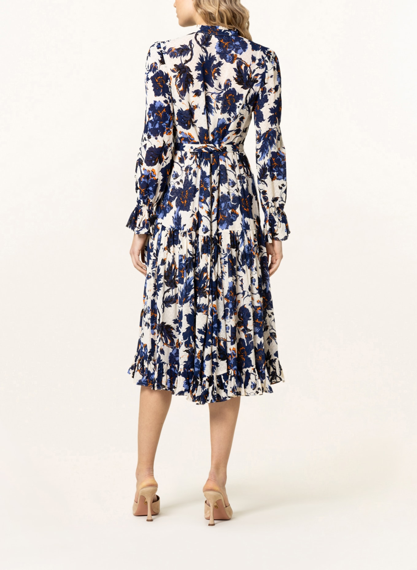 DIANE VON FURSTENBERG Dress ROME with ruffle trim in white/ dark blue