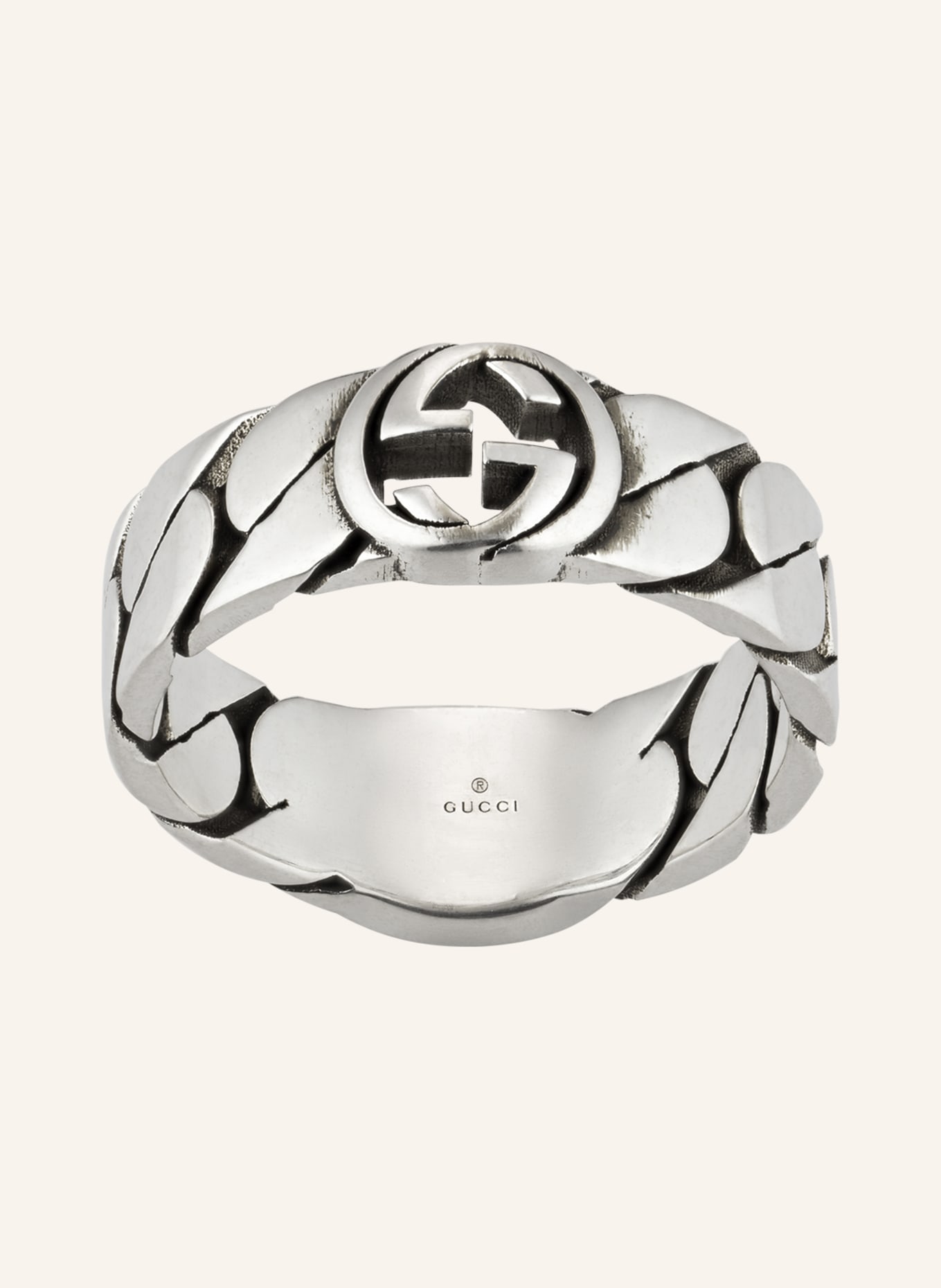 Gucci Interlocking gourmette chain ring in yellow gold-toned metal | GUCCI®  US