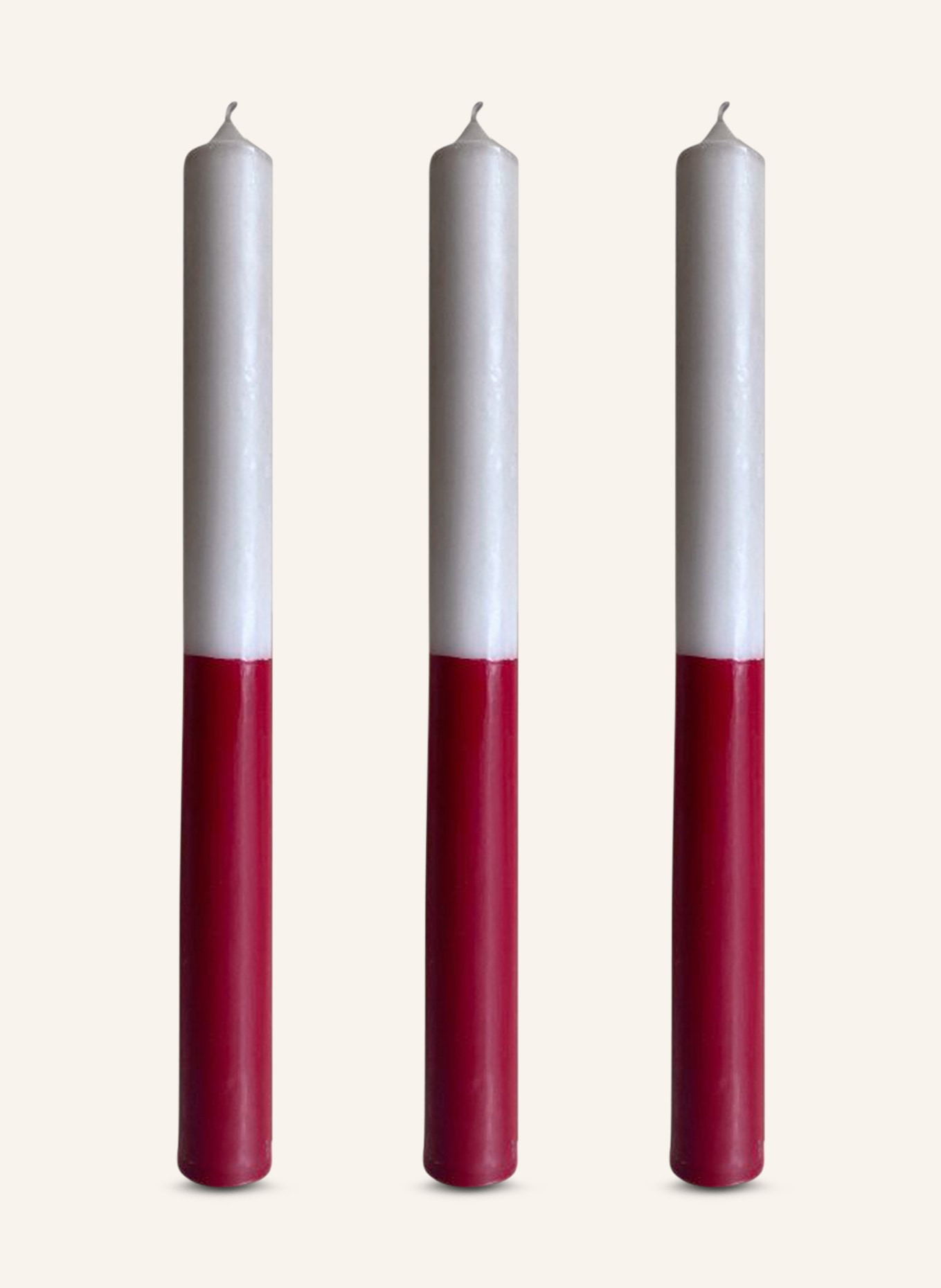 Candy Candle Set of 3 taper candles OUI CHERIE, Color: LIGHT GRAY/ DARK RED (Image 1)