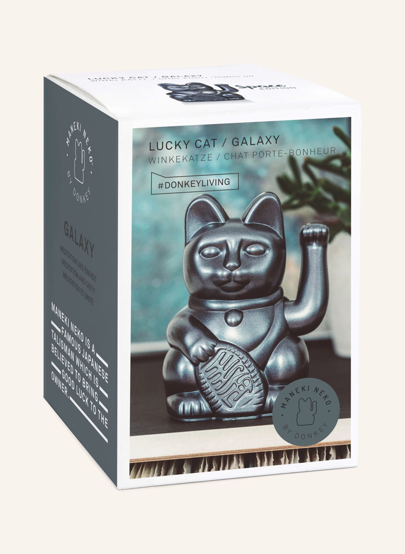 DONKEY Dekofigur LUCKY CAT: SILBER / GRAU