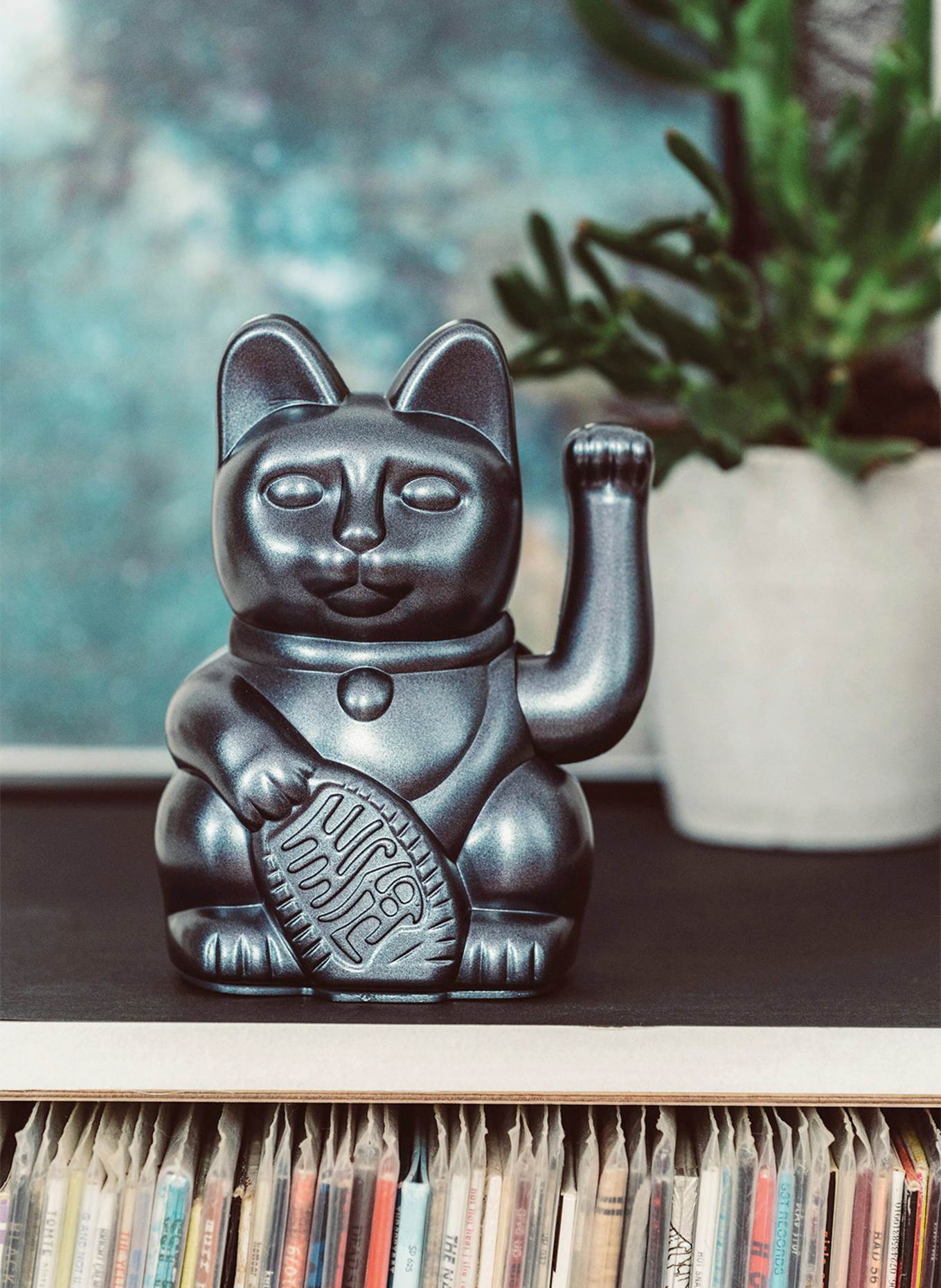 DONKEY Dekofigur LUCKY CAT: SILBER / GRAU
