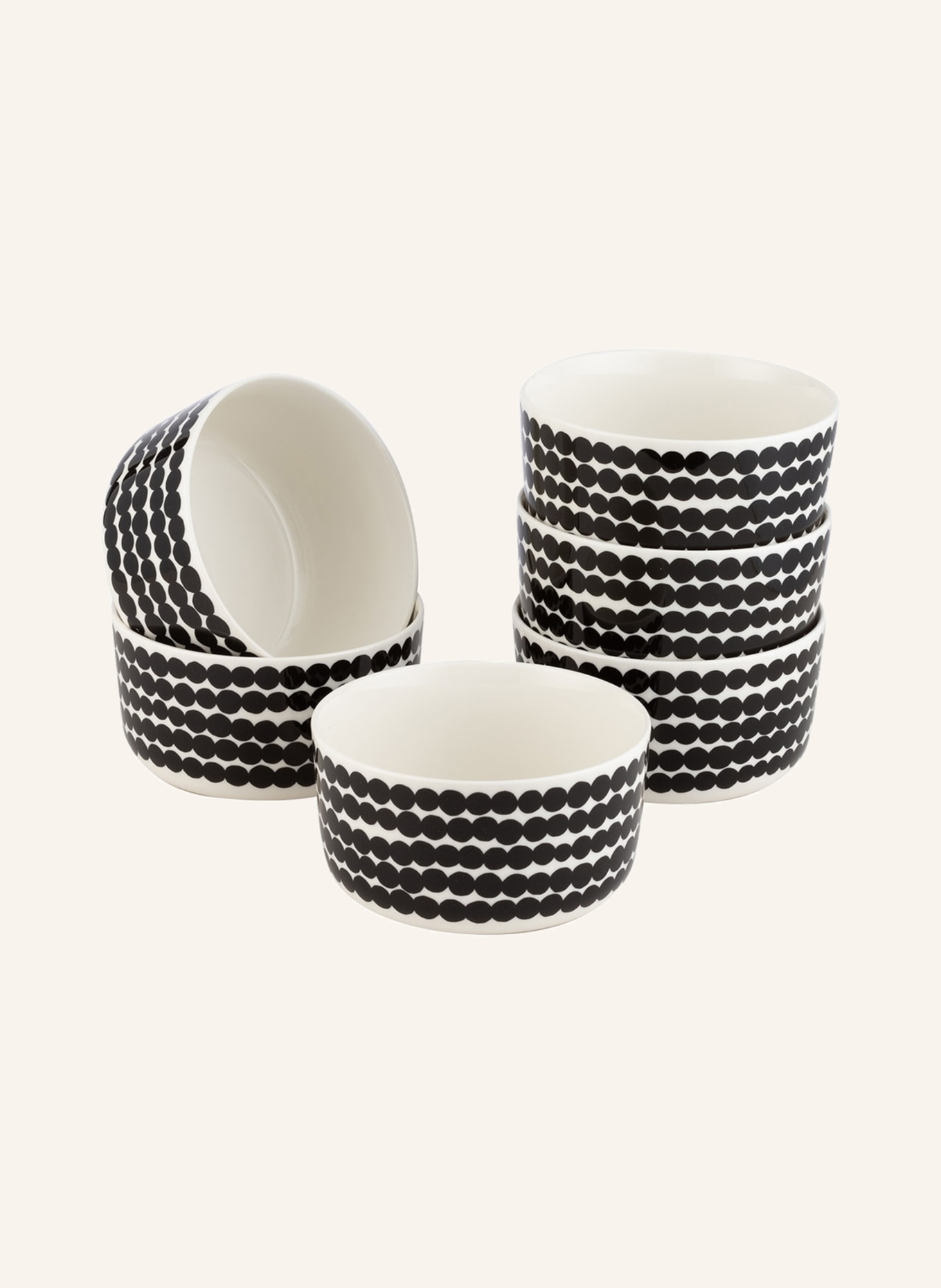 marimekko Set of 6 bowls OIVA/SIIRTOLAPUUTARHA, Color: CREAM/ BLACK (Image 1)