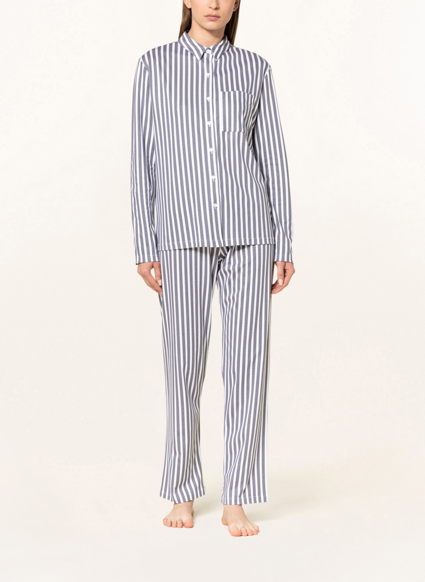 mey Pajama shirt series SLEEPSATION, Color: WHITE/ GRAY (Image 2)