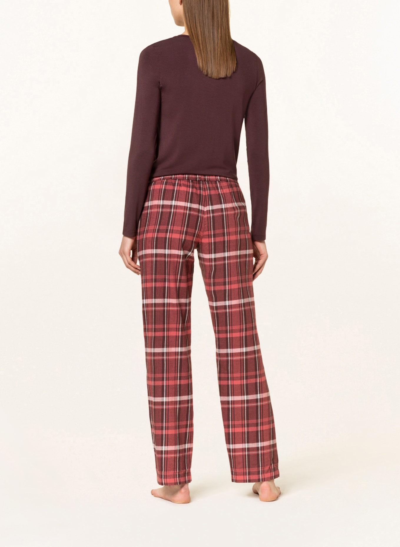 SCHIESSER Pajama pants MIX+RELAX in flannel: LIGHT RED / BROWN / WHITE