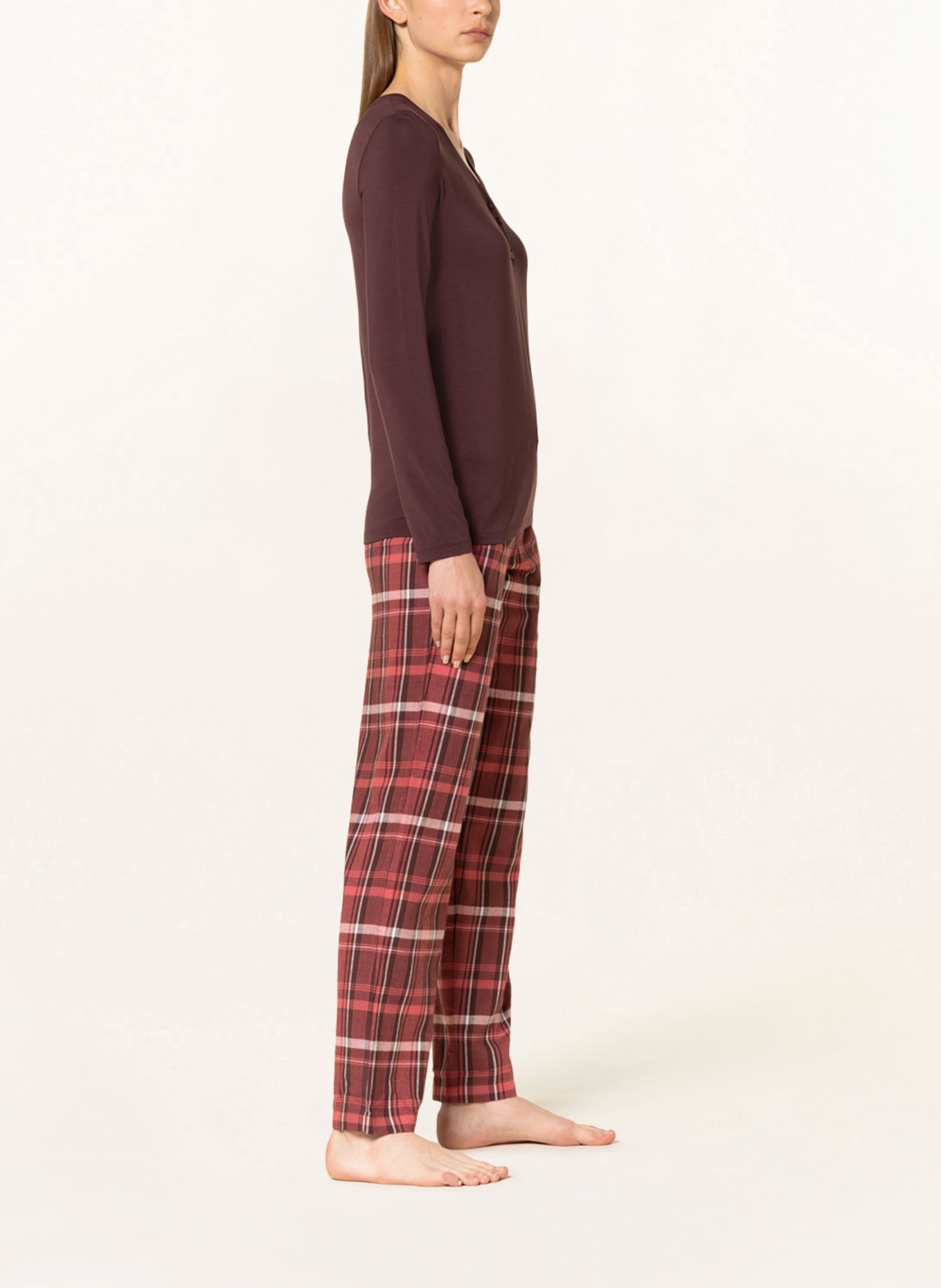 SCHIESSER Pajama pants MIX+RELAX in flannel: LIGHT RED / BROWN / WHITE