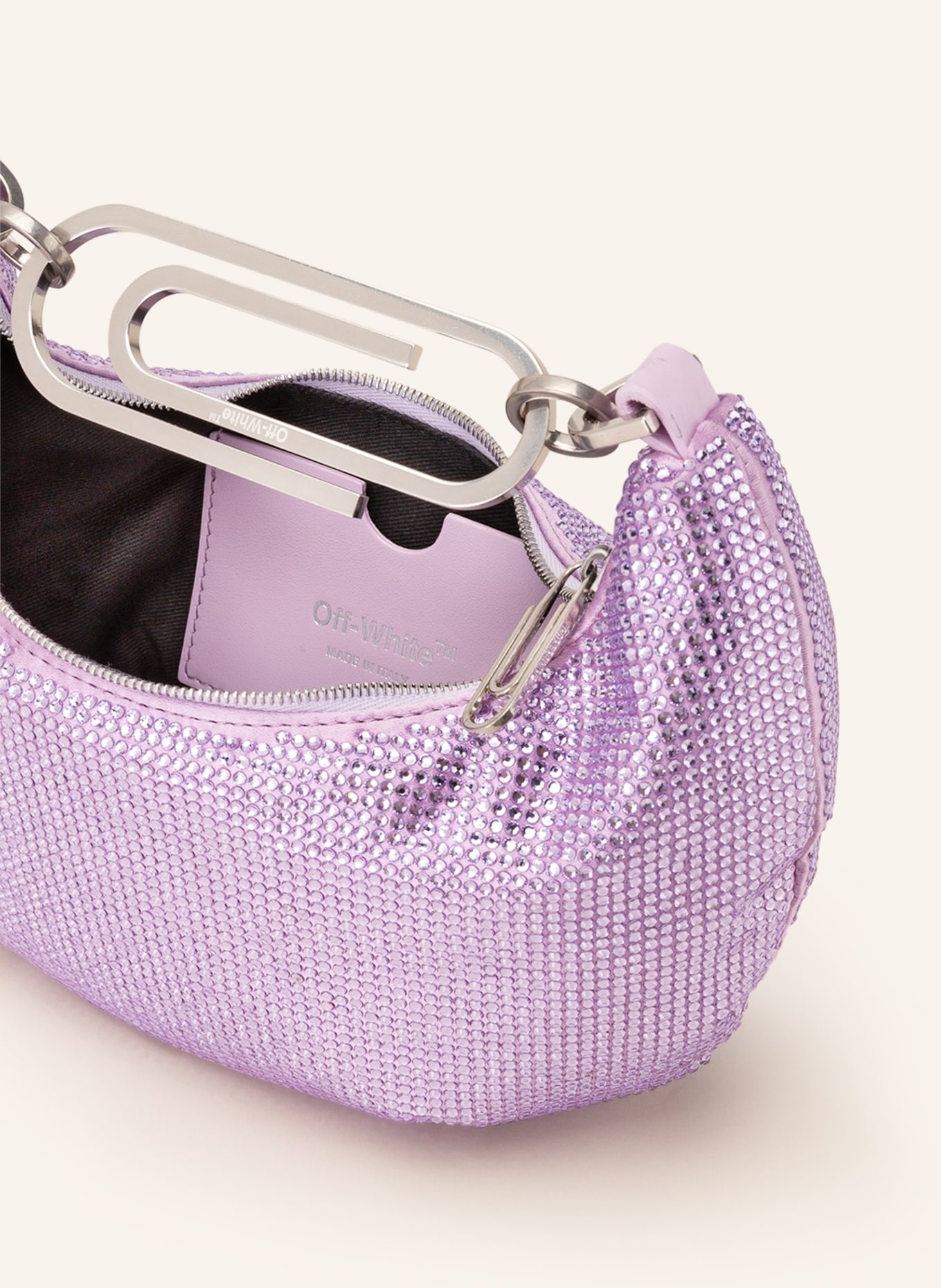 Off-White Hobo bag with decorative gems, Color: LIGHT PURPLE (Image 3)