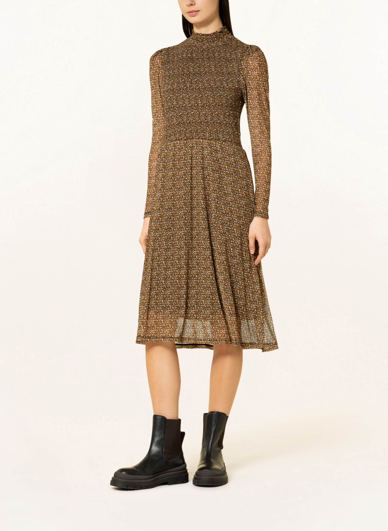 FREEQUENT Mesh-Kleid FQCINE, Farbe: SCHWARZ/ DUNKELORANGE/ OLIV (Bild 2)