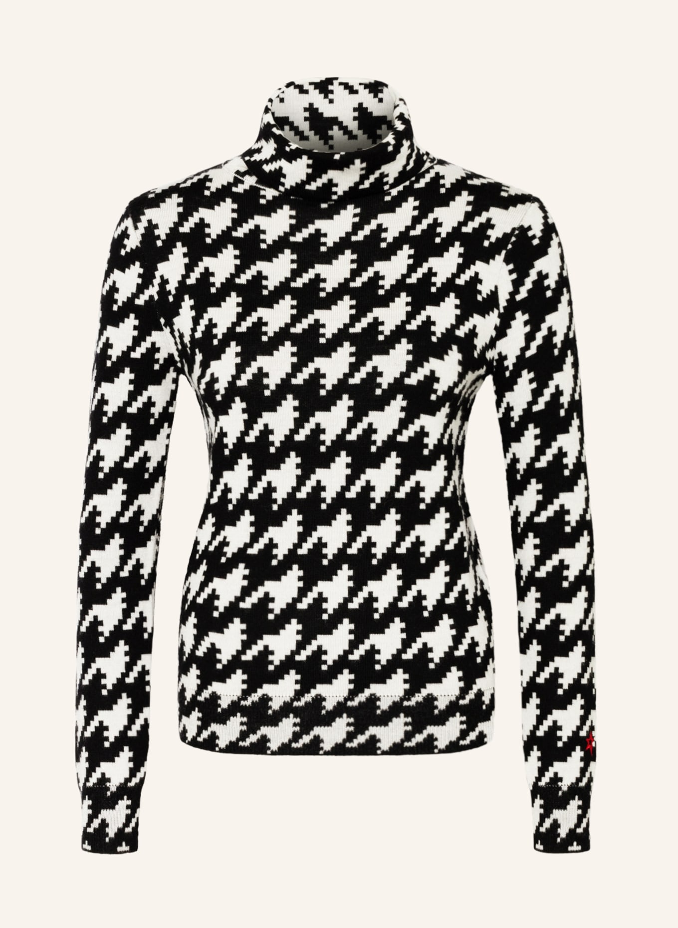 PERFECT MOMENT Turtleneck sweater HOUNDSTOOTH made of merino wool, Color: BLACK/ WHITE (Image 1)