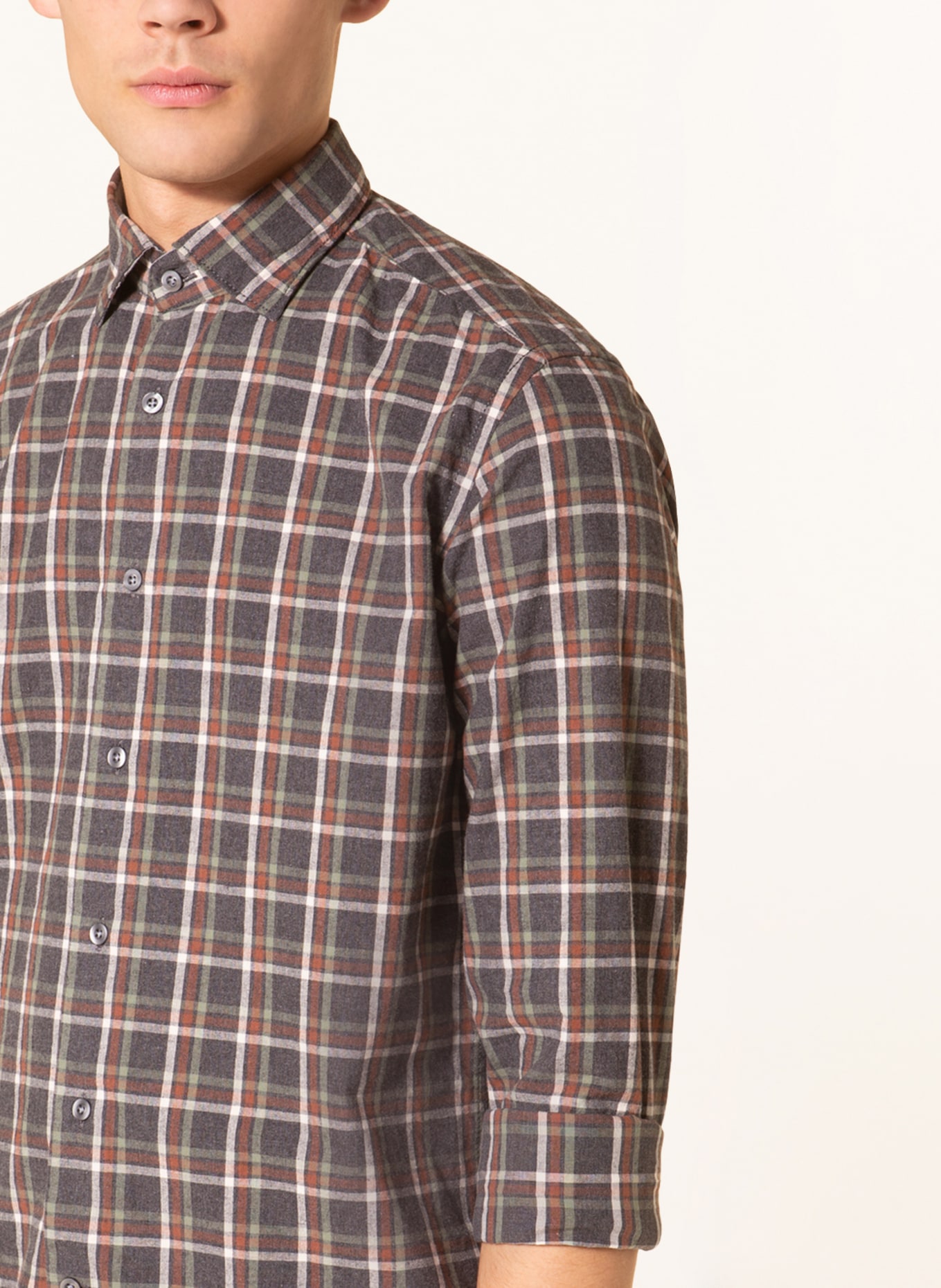 FIL NOIR Shirt TREVISO shaped fit, Color: DARK GRAY/ BROWN/ ECRU (Image 4)