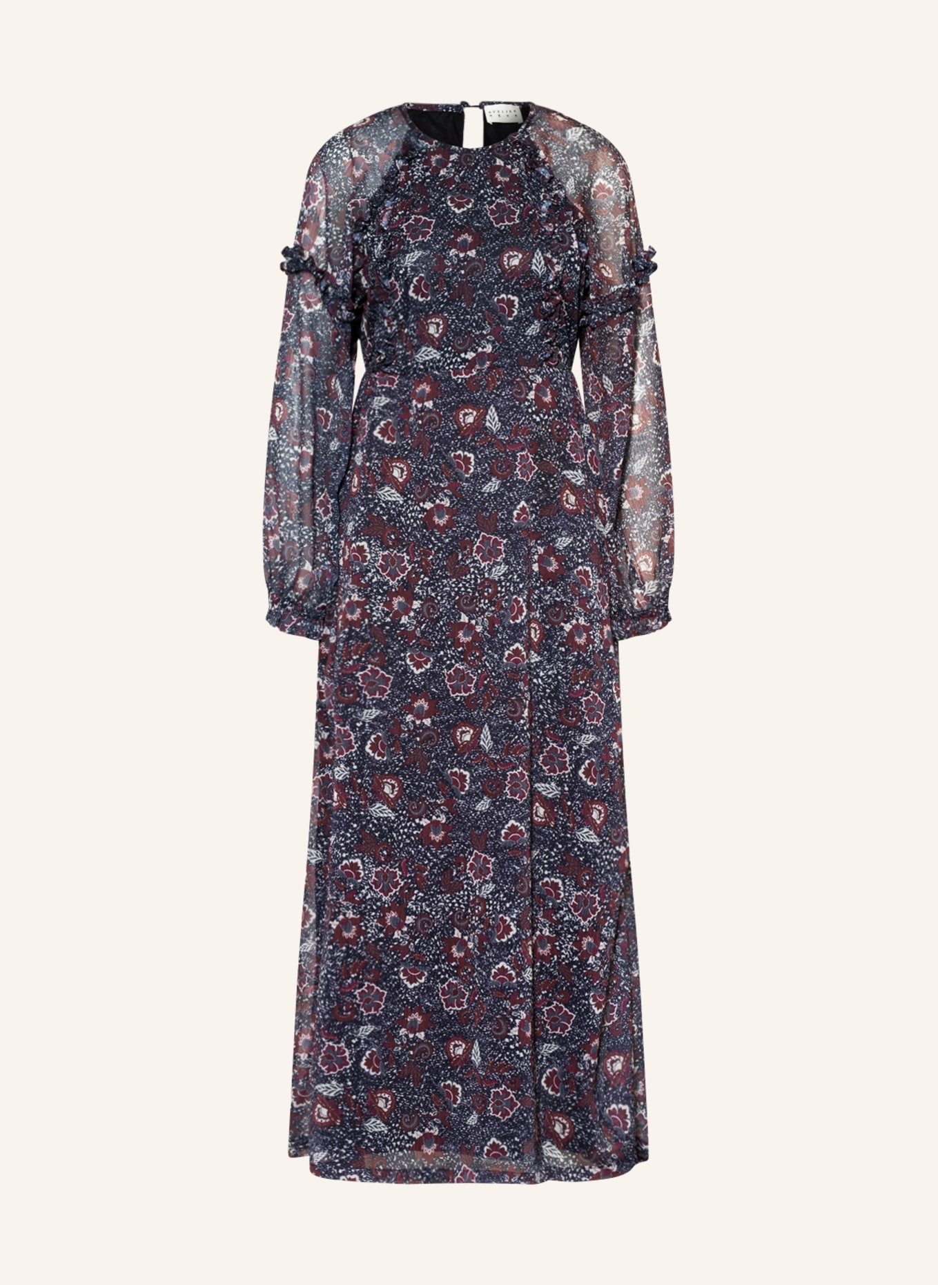 ICHI Sukienka IRMURENO z falbankami, Kolor: GRANATOWY/ CIEMNOCZERWONY/ BIAŁY (Obrazek 1)