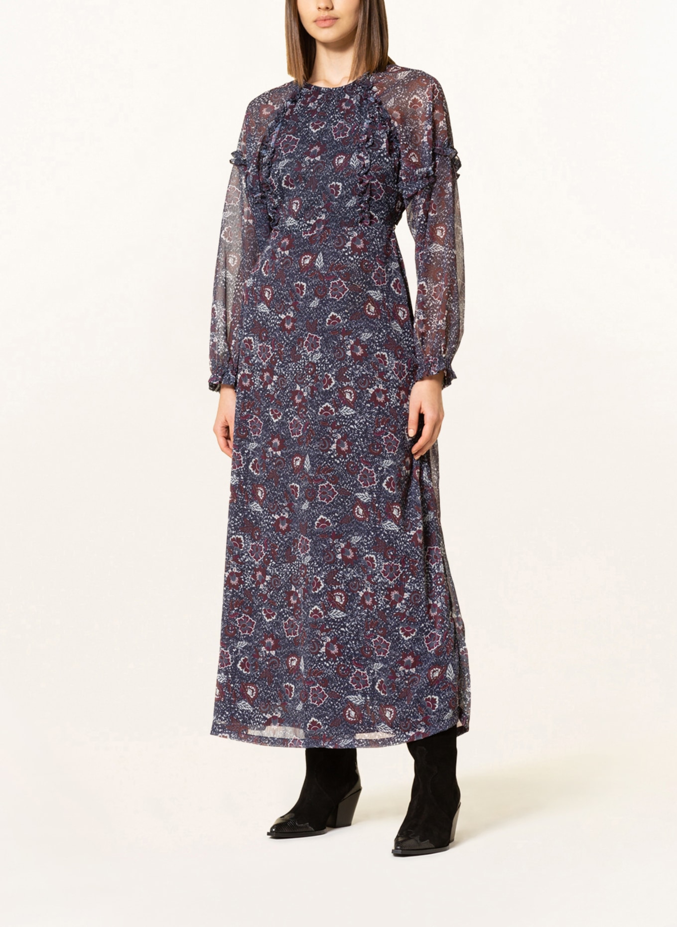 ICHI Kleid IRMURENO mit Rüschen, Farbe: DUNKELBLAU/ DUNKELROT/ WEISS (Bild 2)