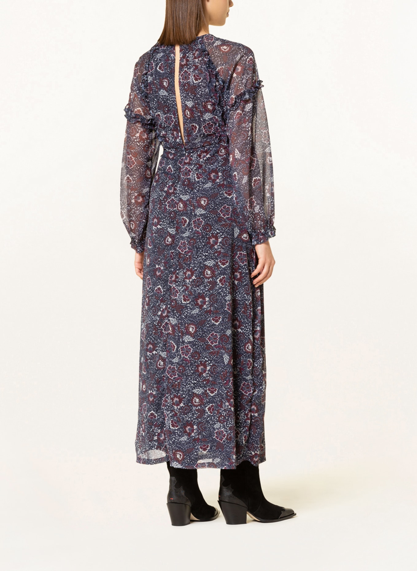 ICHI Kleid IRMURENO mit Rüschen, Farbe: DUNKELBLAU/ DUNKELROT/ WEISS (Bild 3)