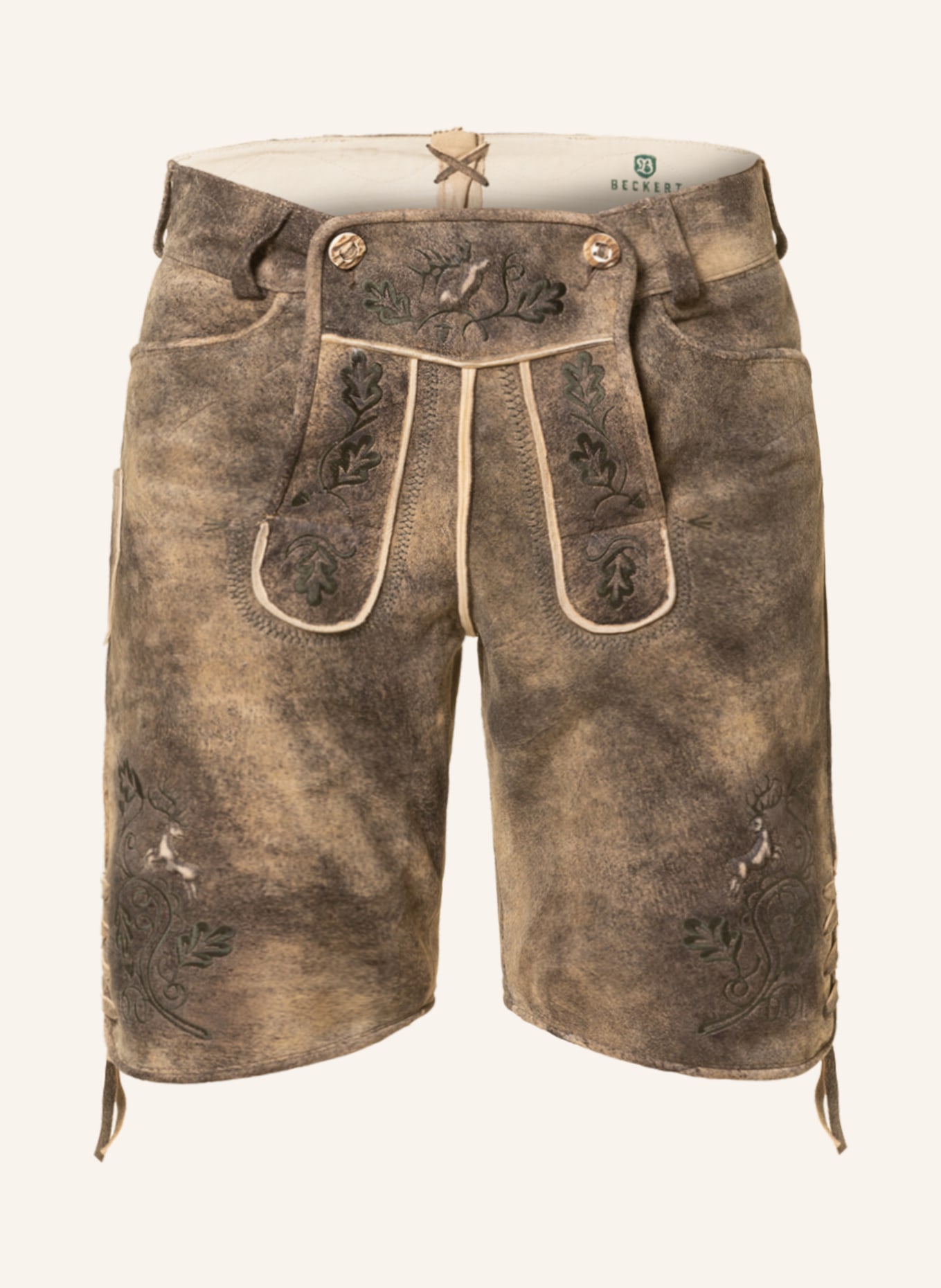 BECKERT Spodnie skórzane w stylu ludowym, Kolor: mustang / St. 1393 d.grün (Obrazek 1)