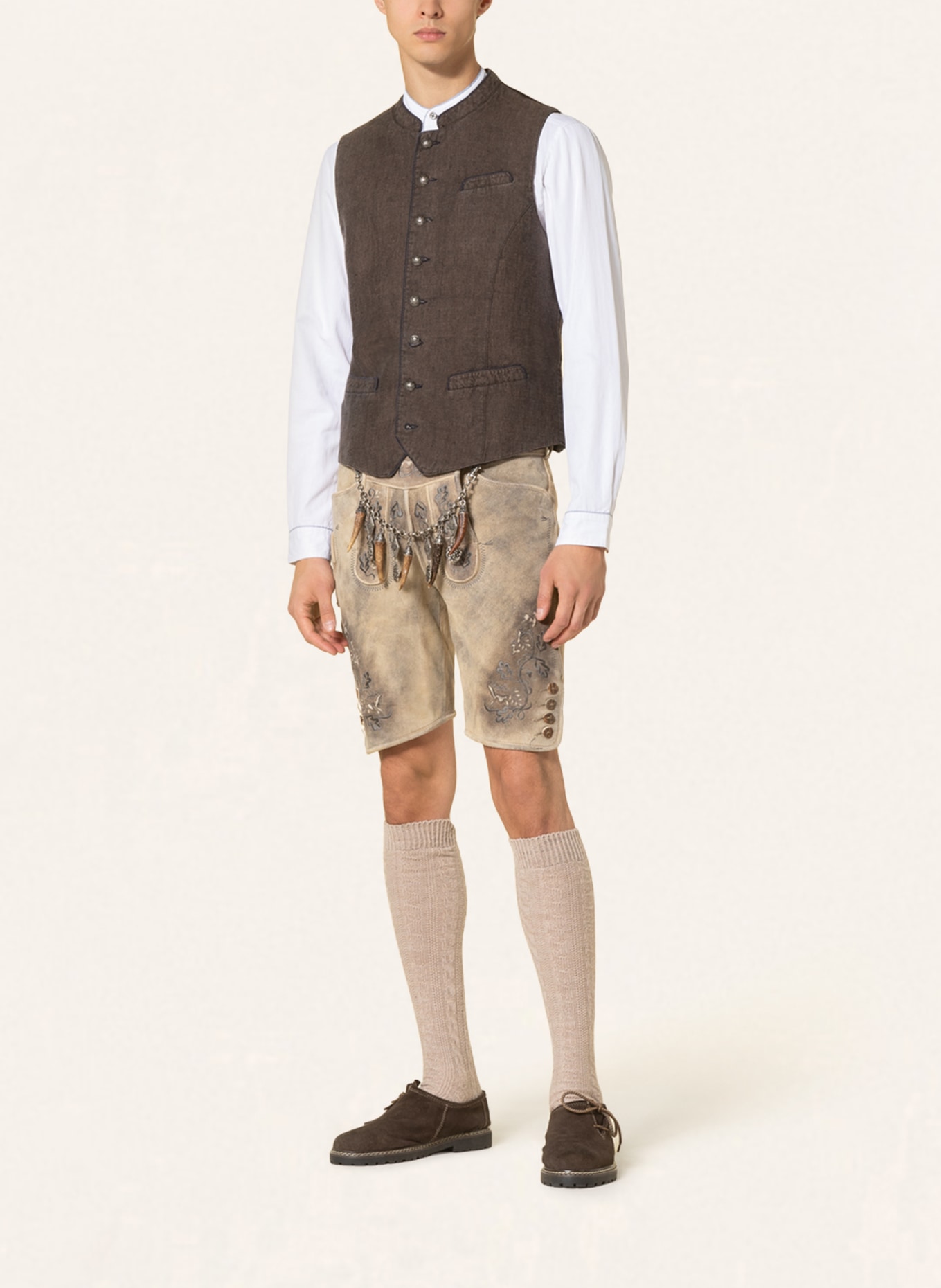 BECKERT Spodnie skórzane w stylu ludowym LUSTENAU, Kolor: JASNOBRĄZOWY (Obrazek 2)