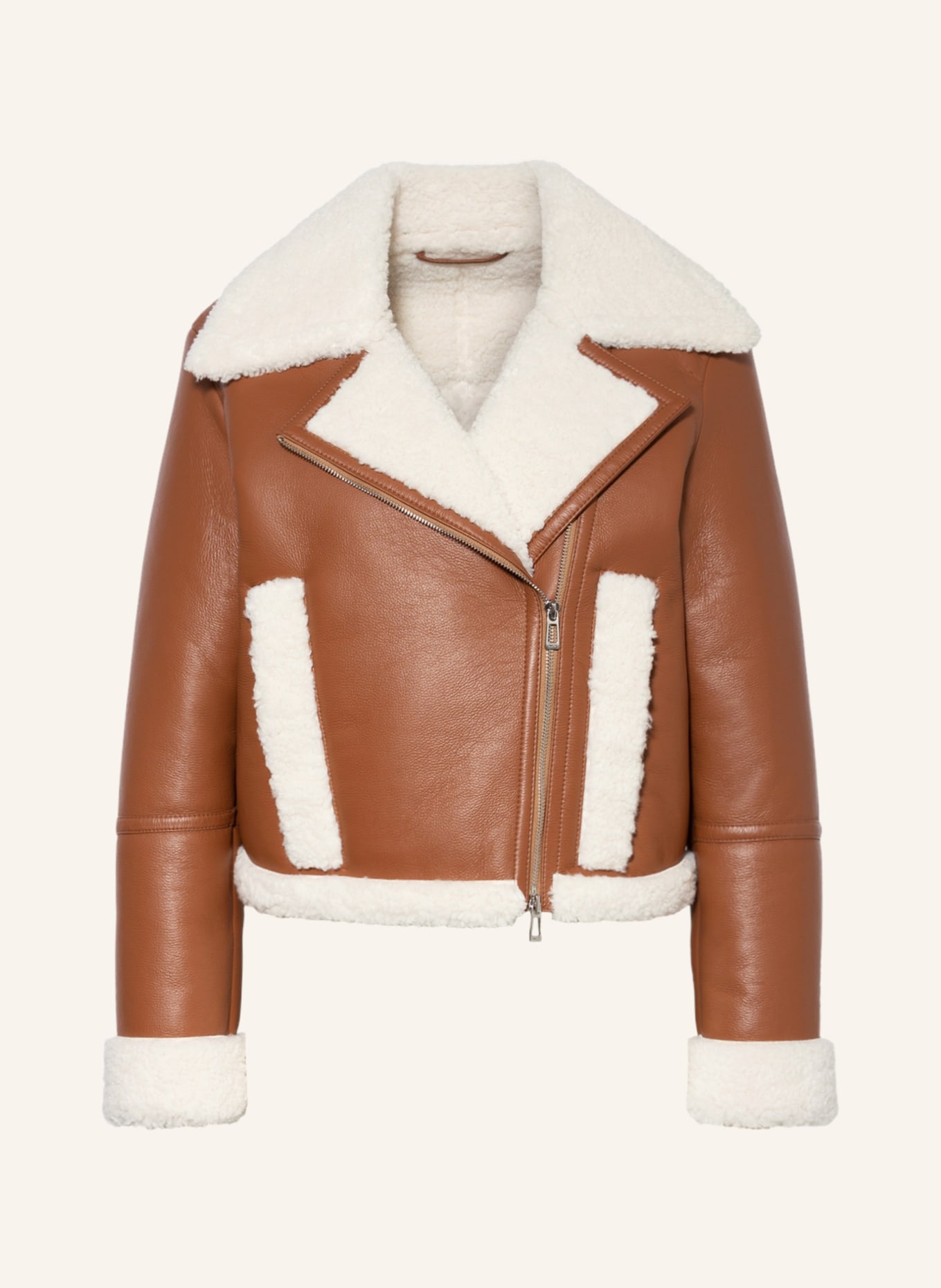 HUGO Biker jacket ALENATI in leather look with faux fur , Color: BROWN (Image 1)