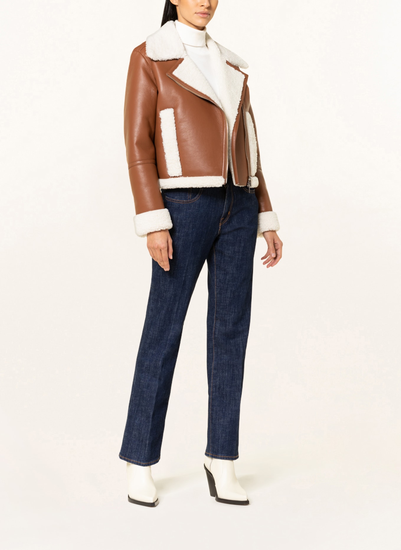 HUGO Biker jacket ALENATI in leather look with faux fur , Color: BROWN (Image 2)