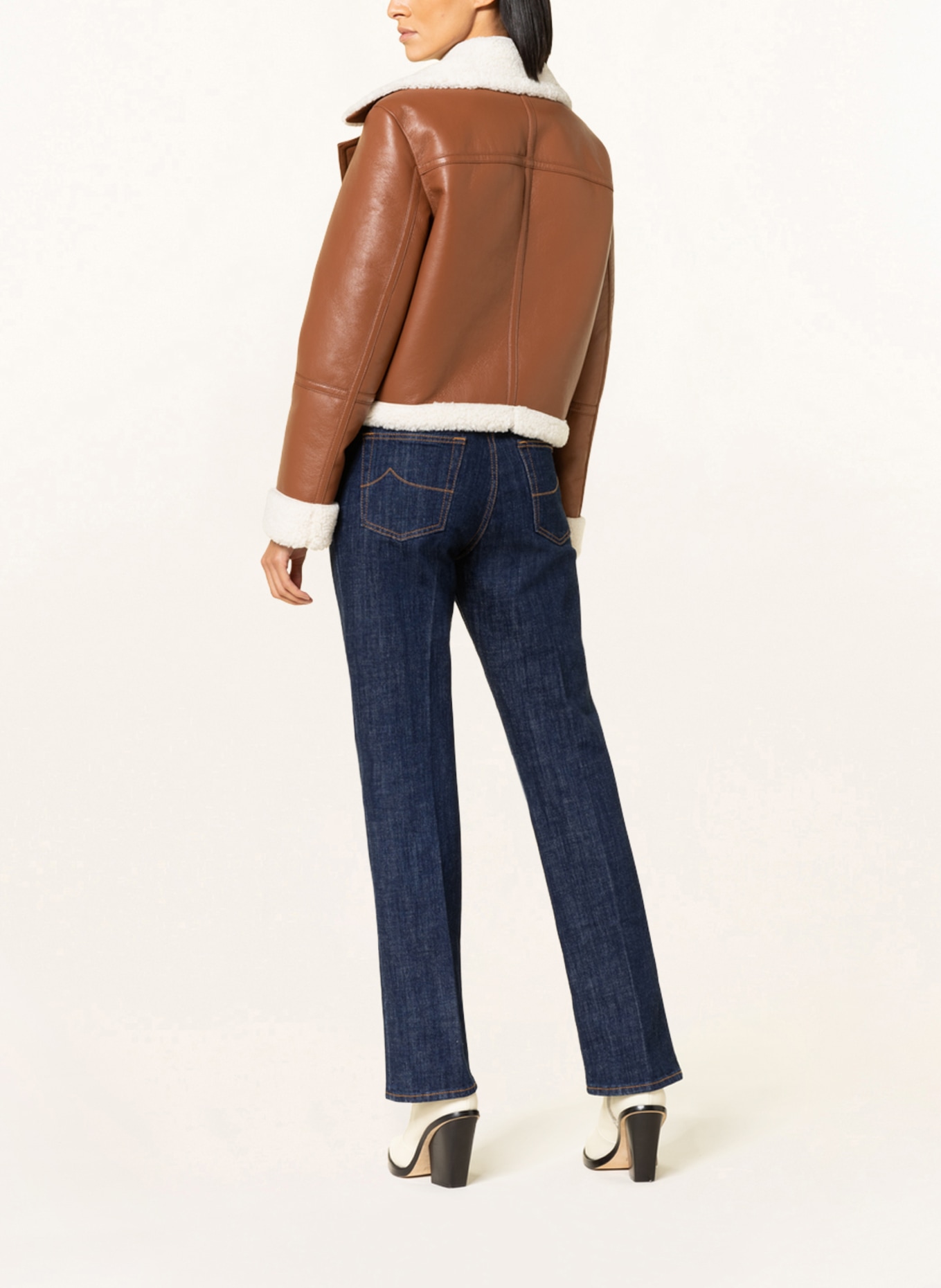 HUGO Biker jacket ALENATI in leather look with faux fur , Color: BROWN (Image 3)