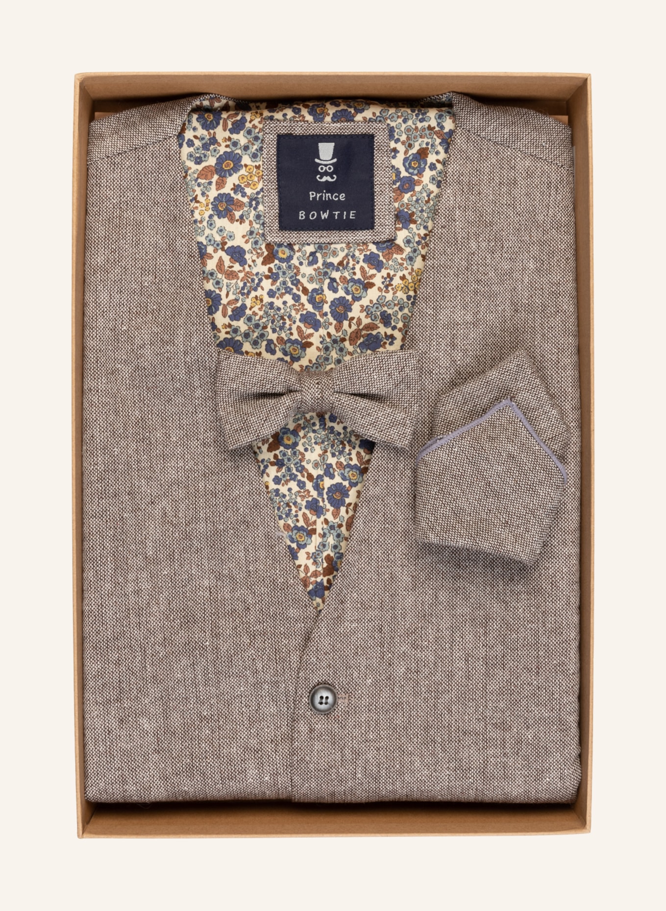 Prince BOWTIE Set: Suit vest, bow tie and pocket square, Color: BEIGE (Image 1)