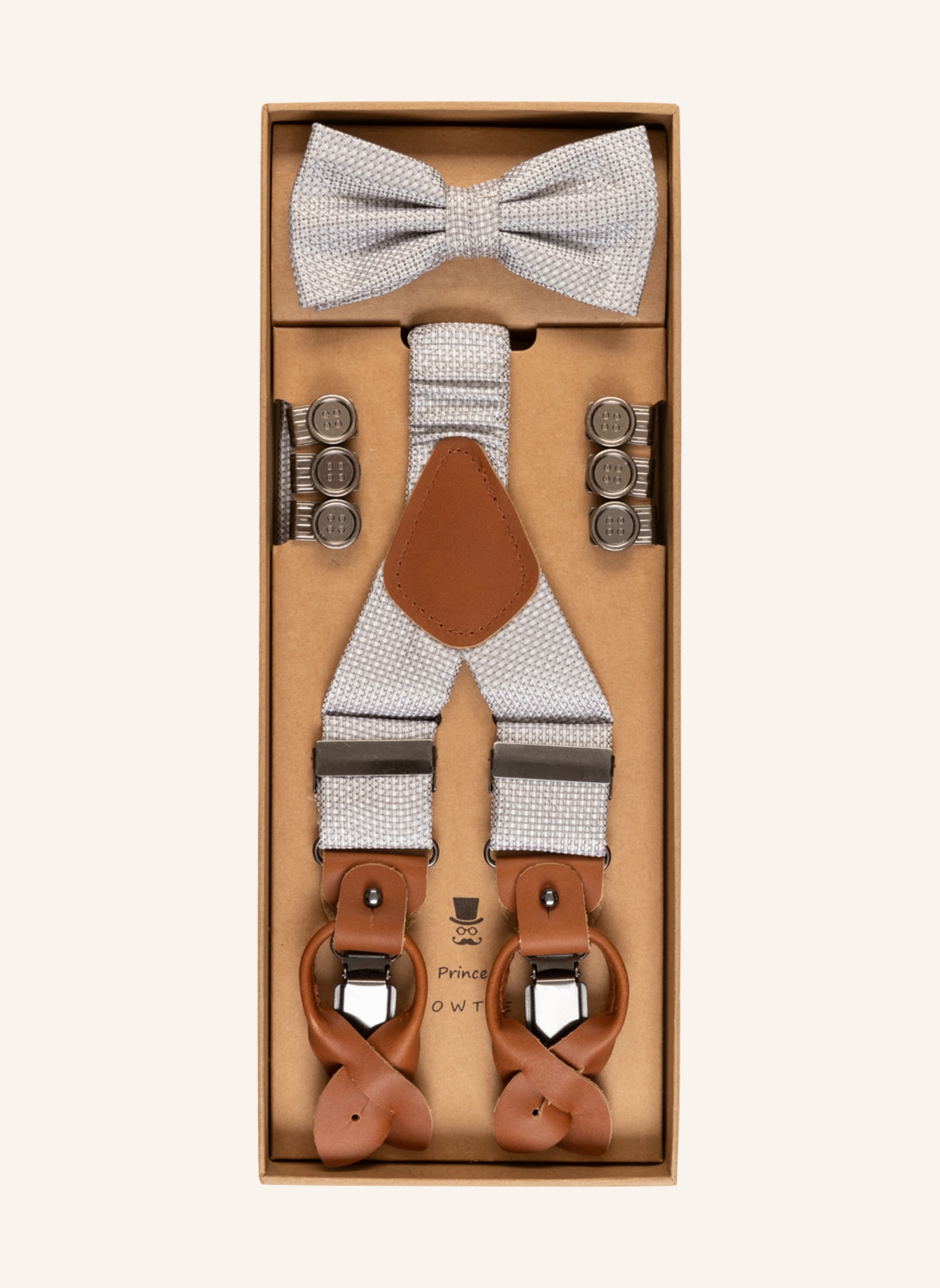 Prince BOWTIE Set: Suspenders and bow tie, Color: LIGHT GRAY (Image 1)