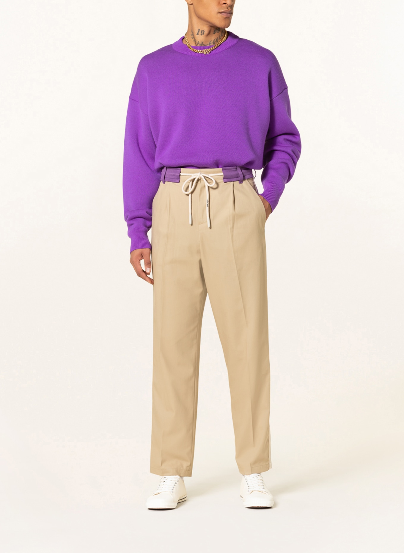Palm Angels Chinos with tuxedo stripes , Color: BEIGE/ PURPLE (Image 2)