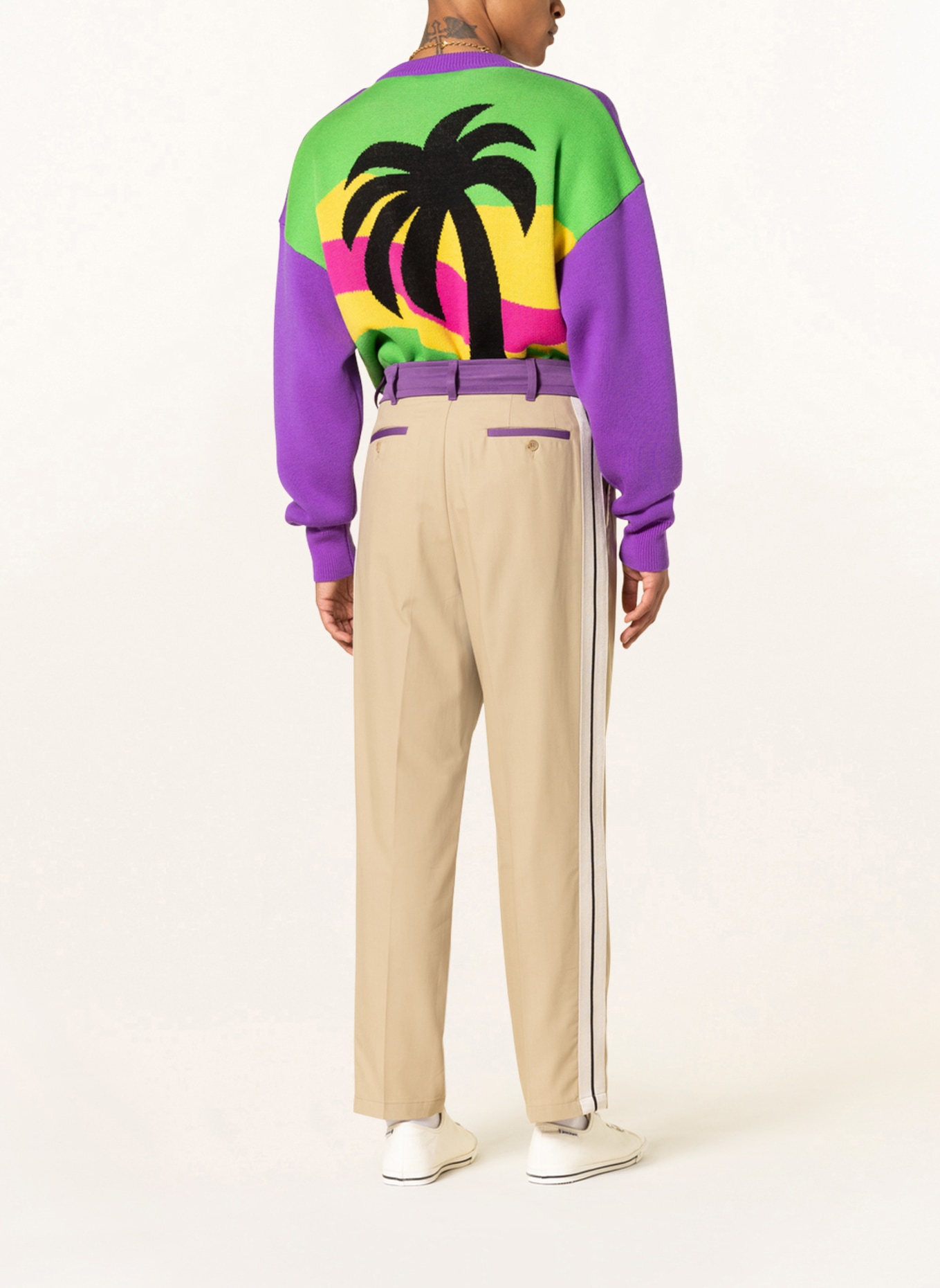 Palm Angels Chinos with tuxedo stripes , Color: BEIGE/ PURPLE (Image 3)