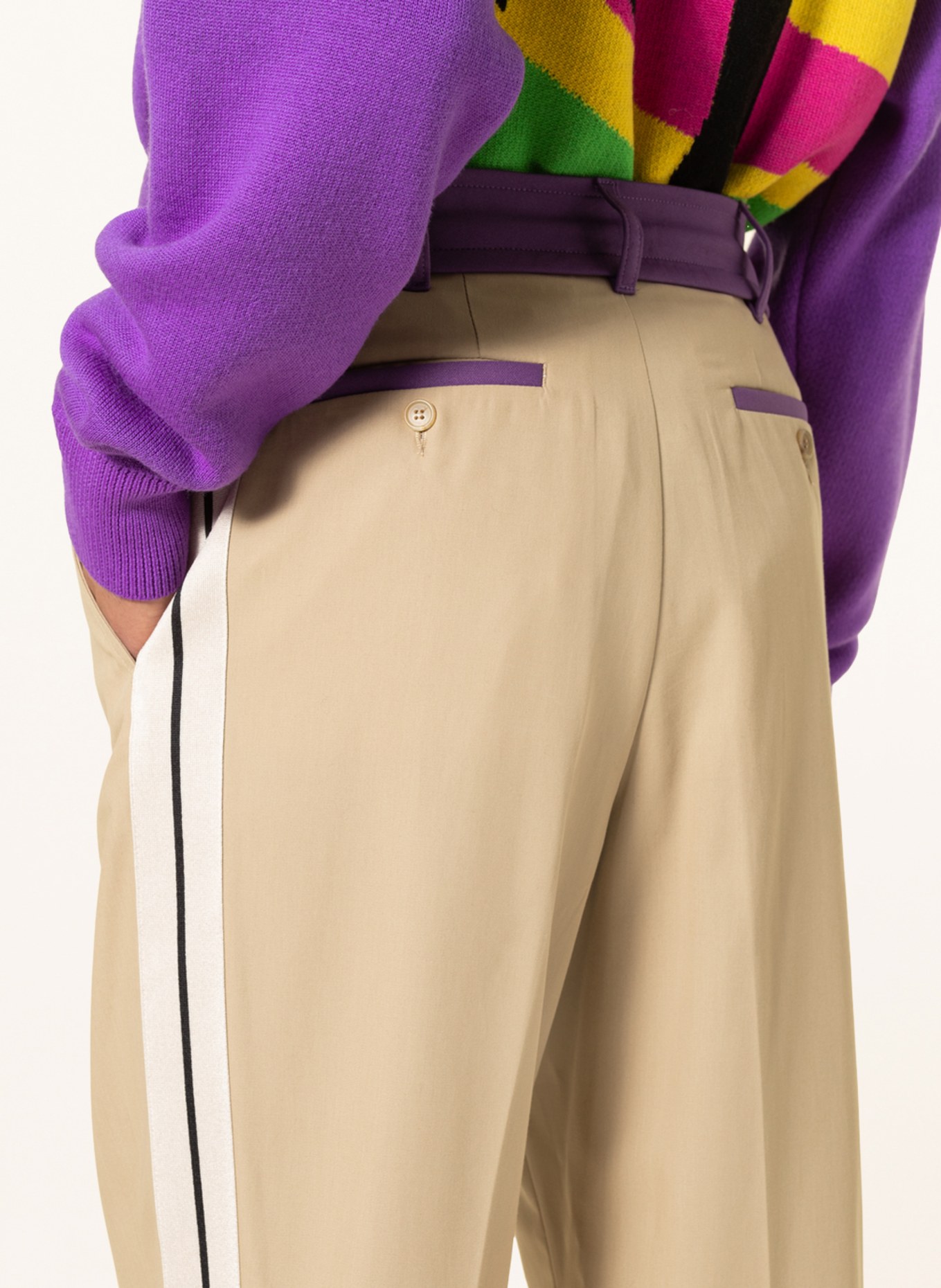 Palm Angels Chinos with tuxedo stripes , Color: BEIGE/ PURPLE (Image 5)