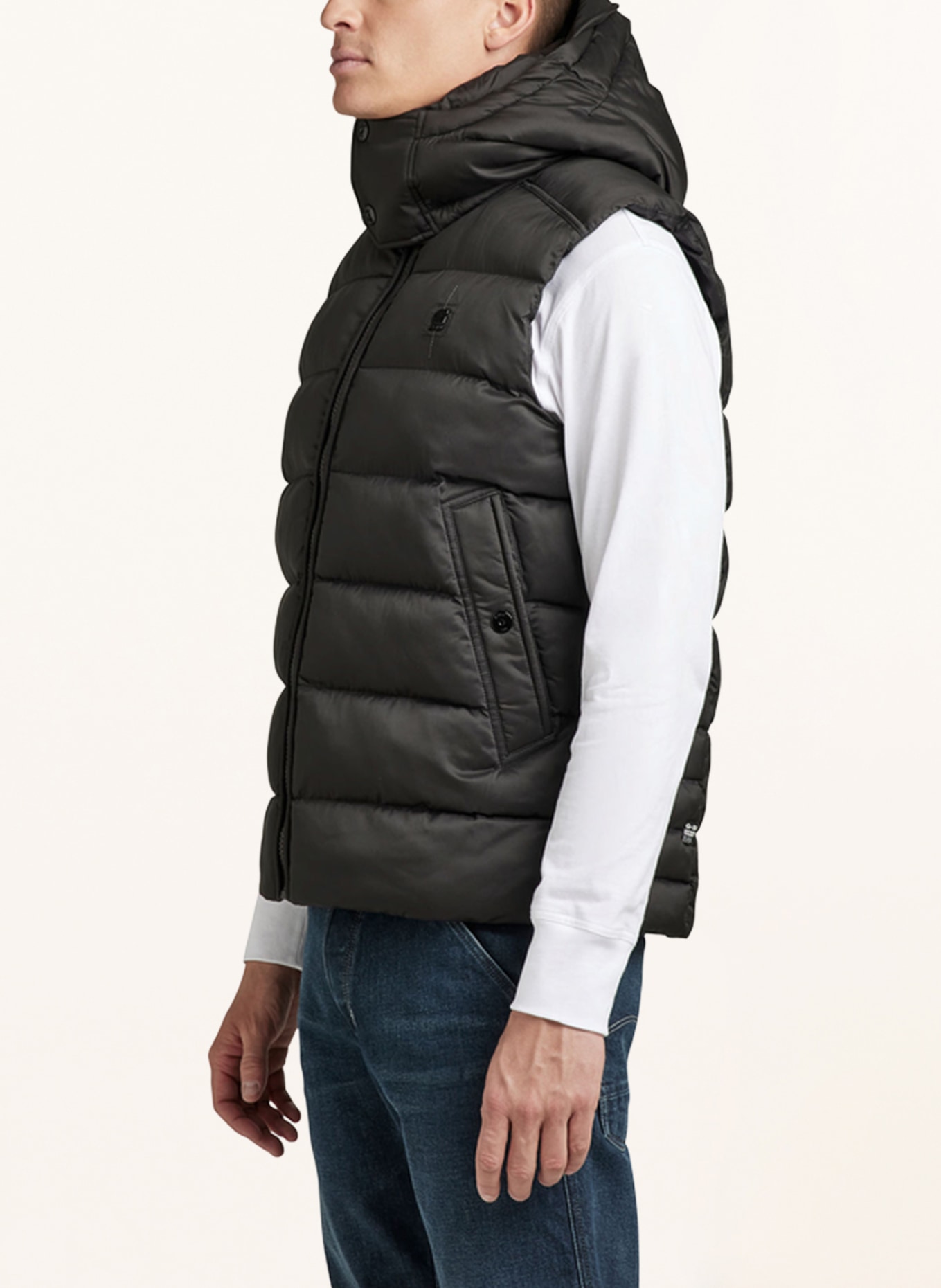 G-Star RAW Quilted vest G-WHISTLER with detachable hood, Color: BLACK (Image 4)