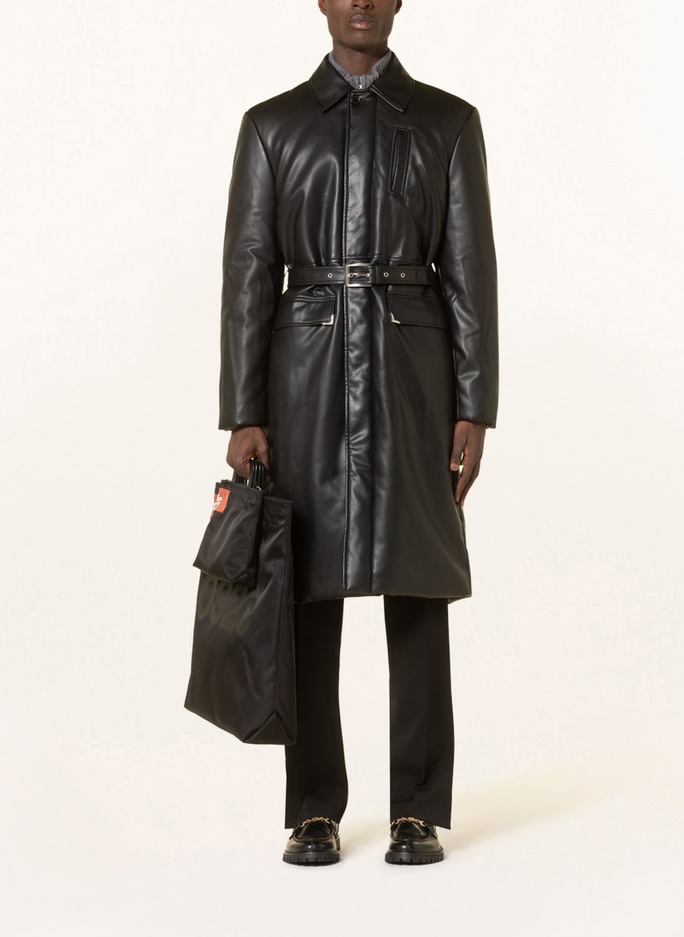 HAN KJØBENHAVN Leather look coat, Color: BLACK (Image 2)