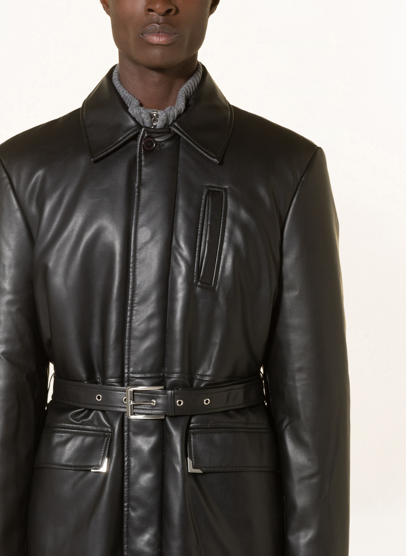 HAN KJØBENHAVN Leather look coat, Color: BLACK (Image 4)