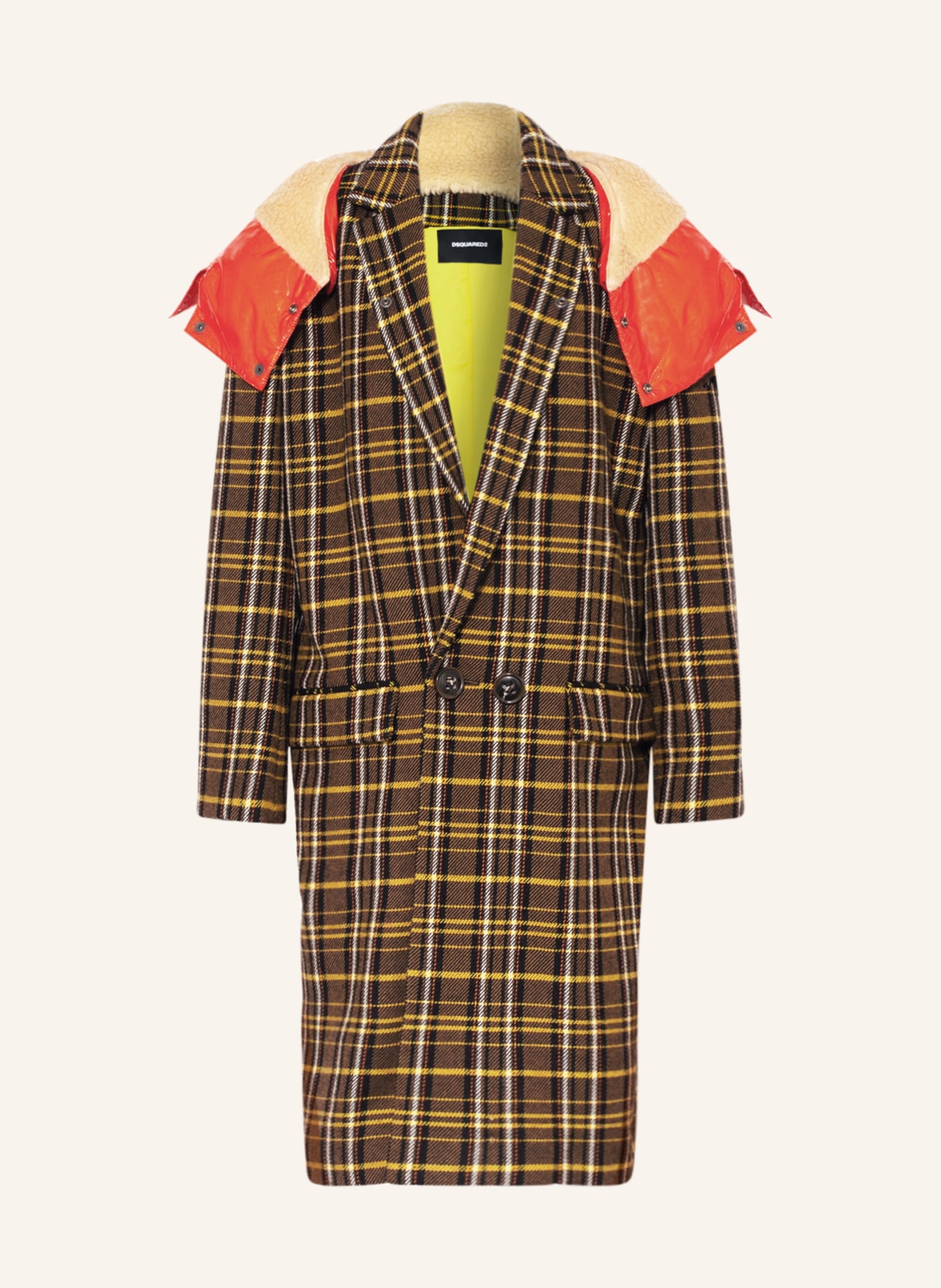 DSQUARED2 Mantel mit Kunstfell und abnehmbarer Kapuze, Farbe: SCHWARZ/ BRAUN/ GELB (Bild 1)