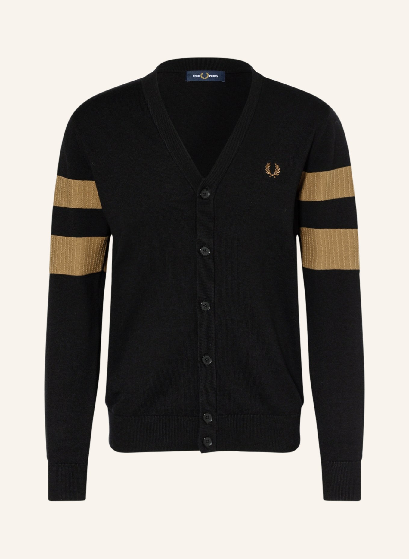 FRED PERRY Cardigan, Color: BLACK/ CAMEL (Image 1)