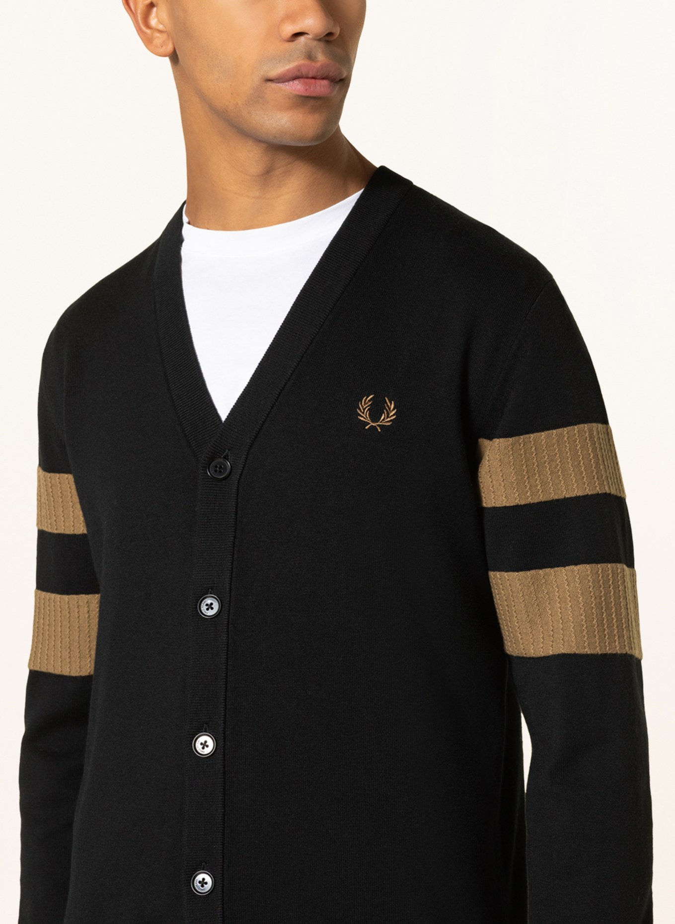FRED PERRY Cardigan, Color: BLACK/ CAMEL (Image 4)