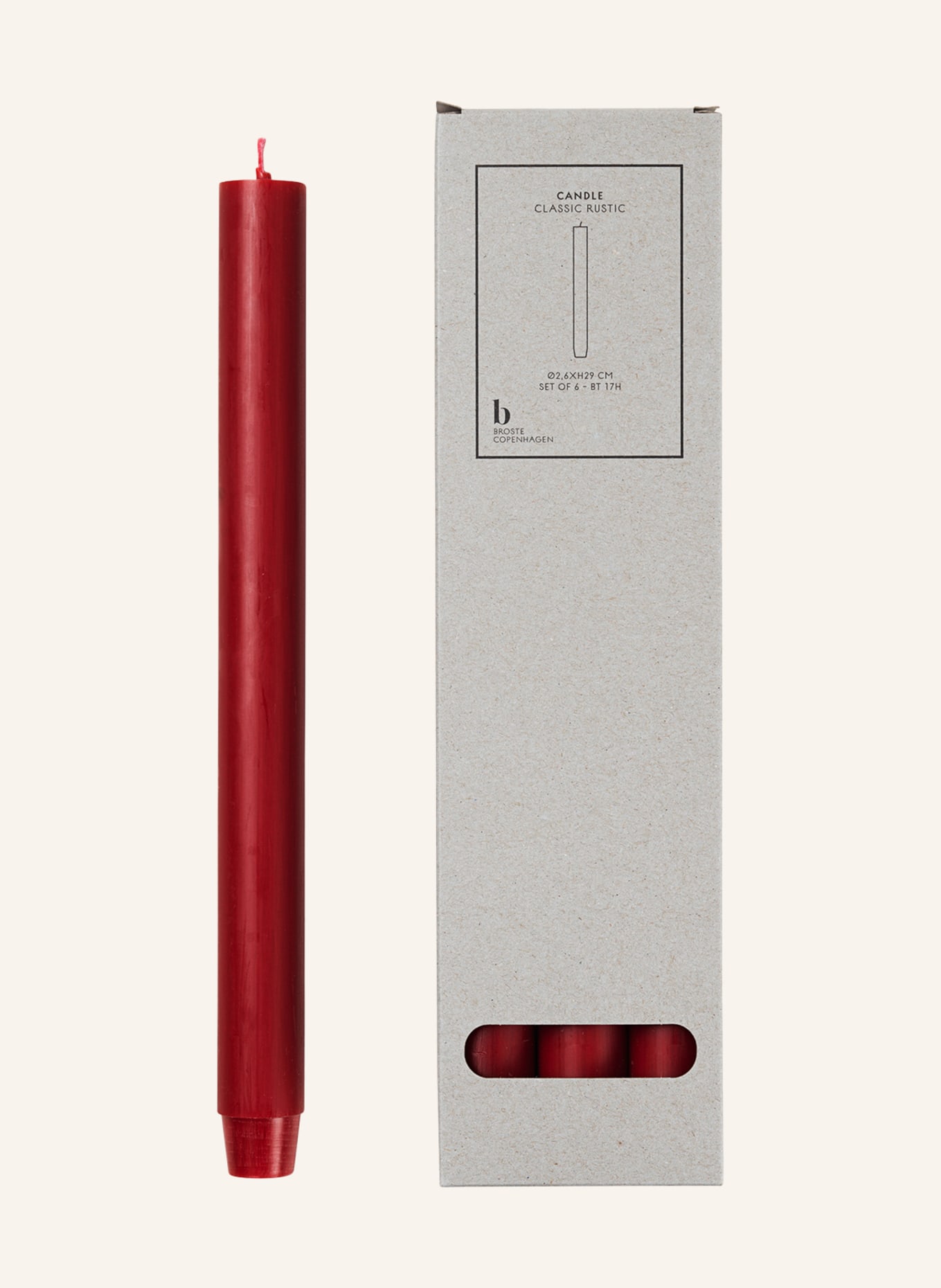 BROSTE COPENHAGEN Set of 6 taper candles CLASSIC RUSTIC: DARK RED