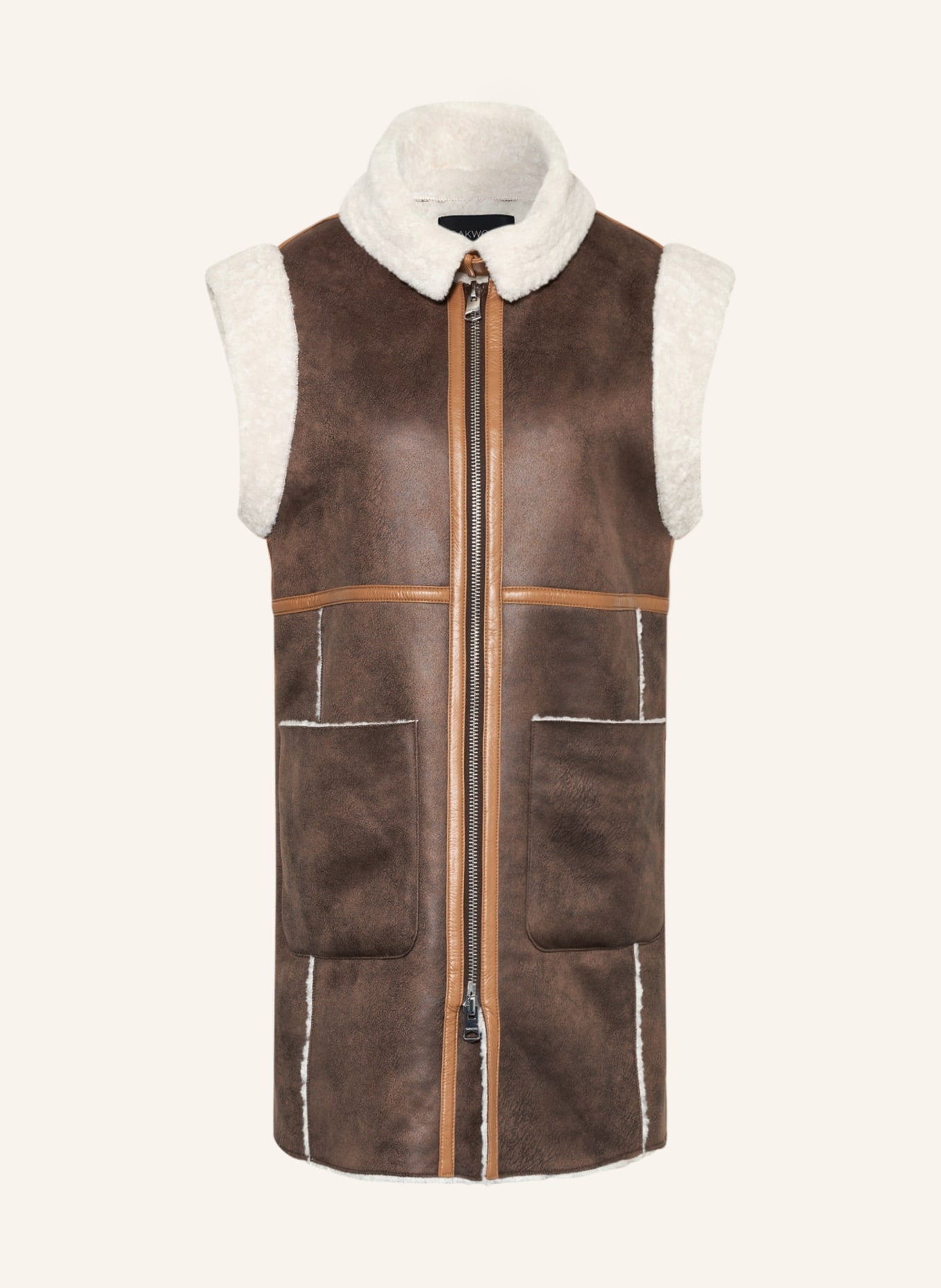 OAKWOOD Vest COULISSE in a leather look with faux fur, Color: BROWN (Image 1)