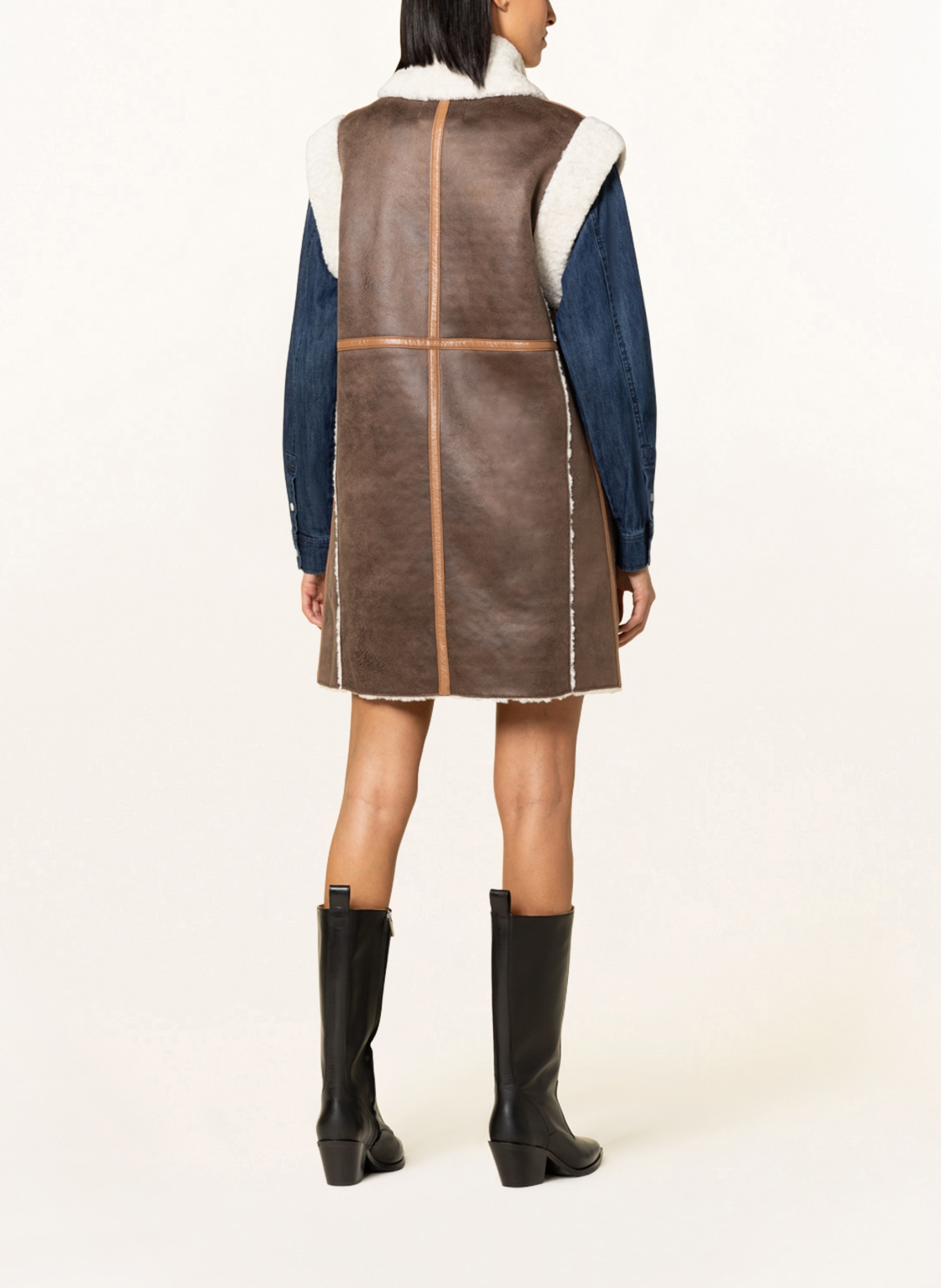 OAKWOOD Vest COULISSE in a leather look with faux fur, Color: BROWN (Image 3)