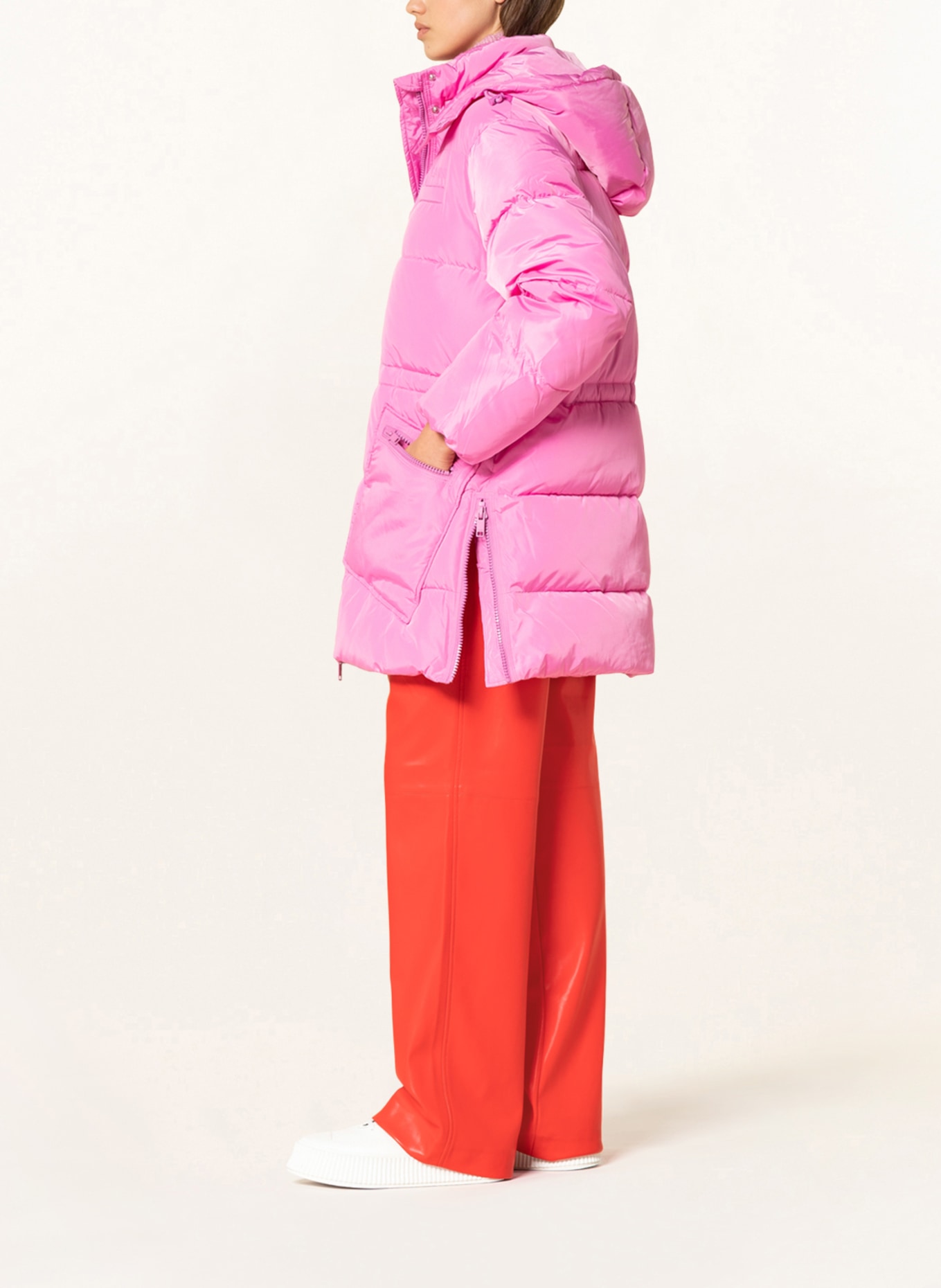 GANNI Oversized prošívaná bunda s odnímatelnou kapucí, Barva: RŮŽOVÁ (Obrázek 4)