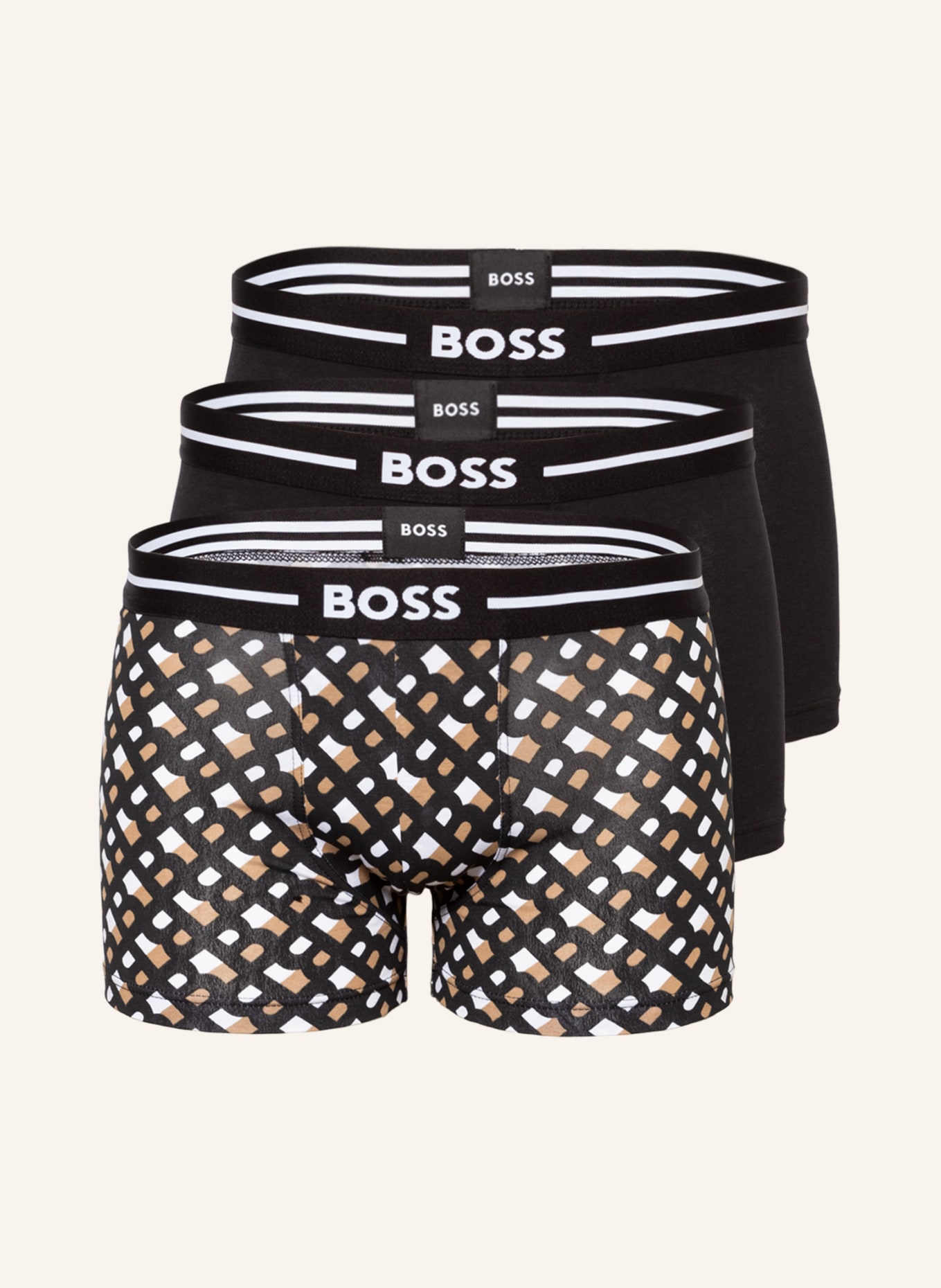 BOSS 3-pack boxer shorts BOLD DESIGN, Color: BLACK/ BEIGE/ WHITE (Image 1)