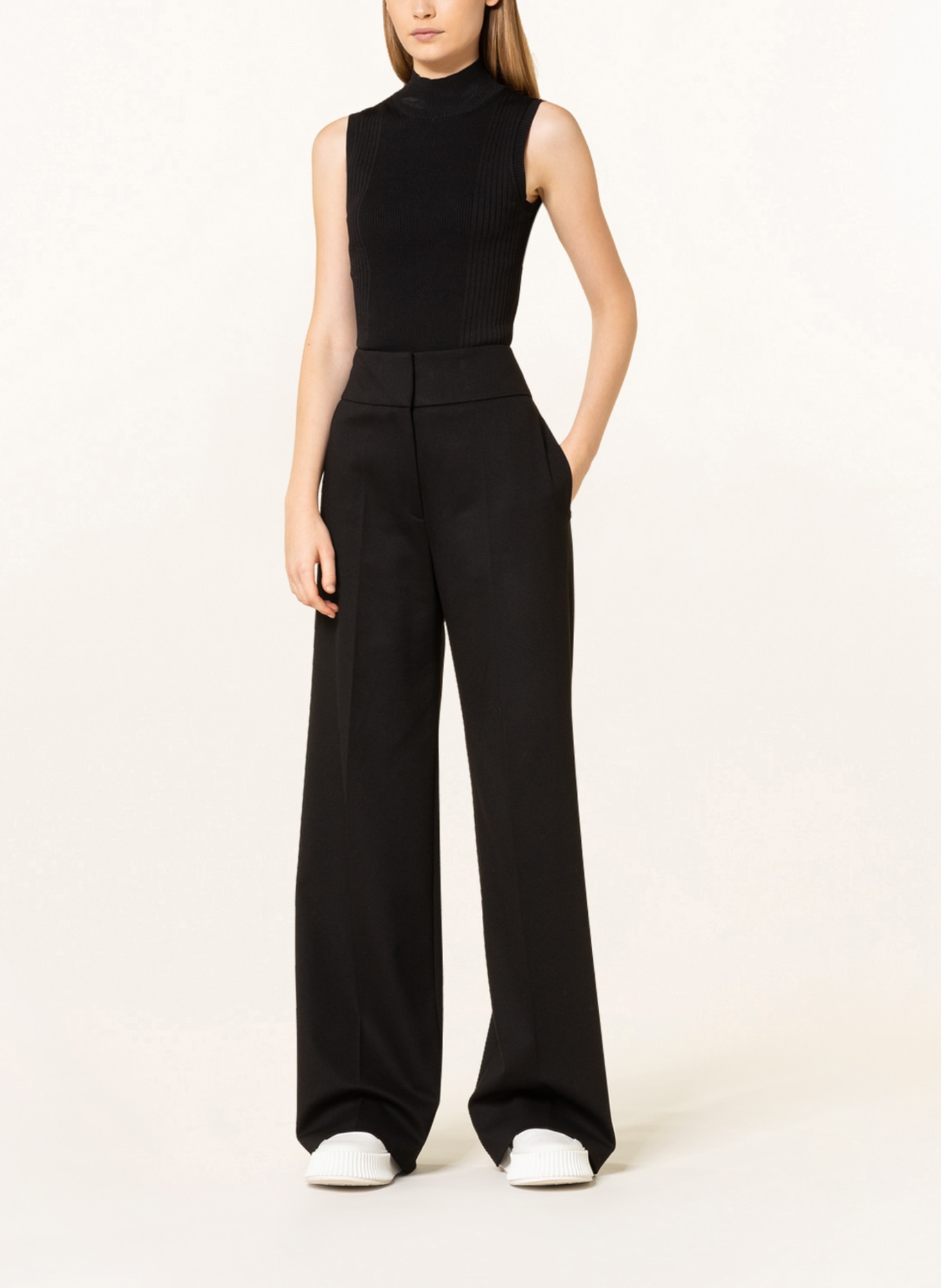 HUGO Wide leg trousers HIMIA made of jersey, Color: BLACK (Image 2)