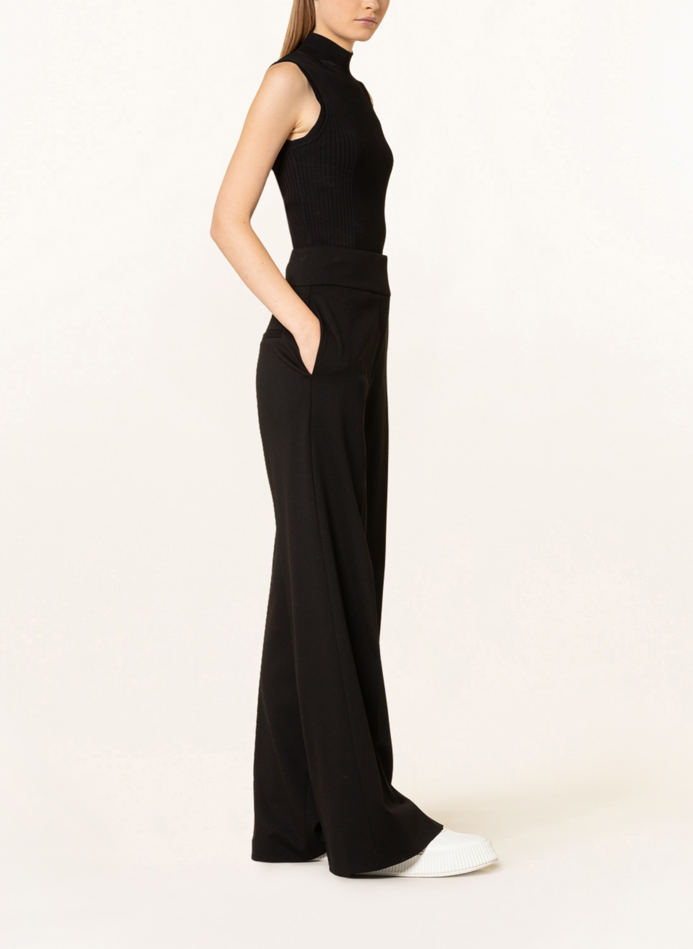 HUGO Wide leg trousers HIMIA made of jersey, Color: BLACK (Image 4)