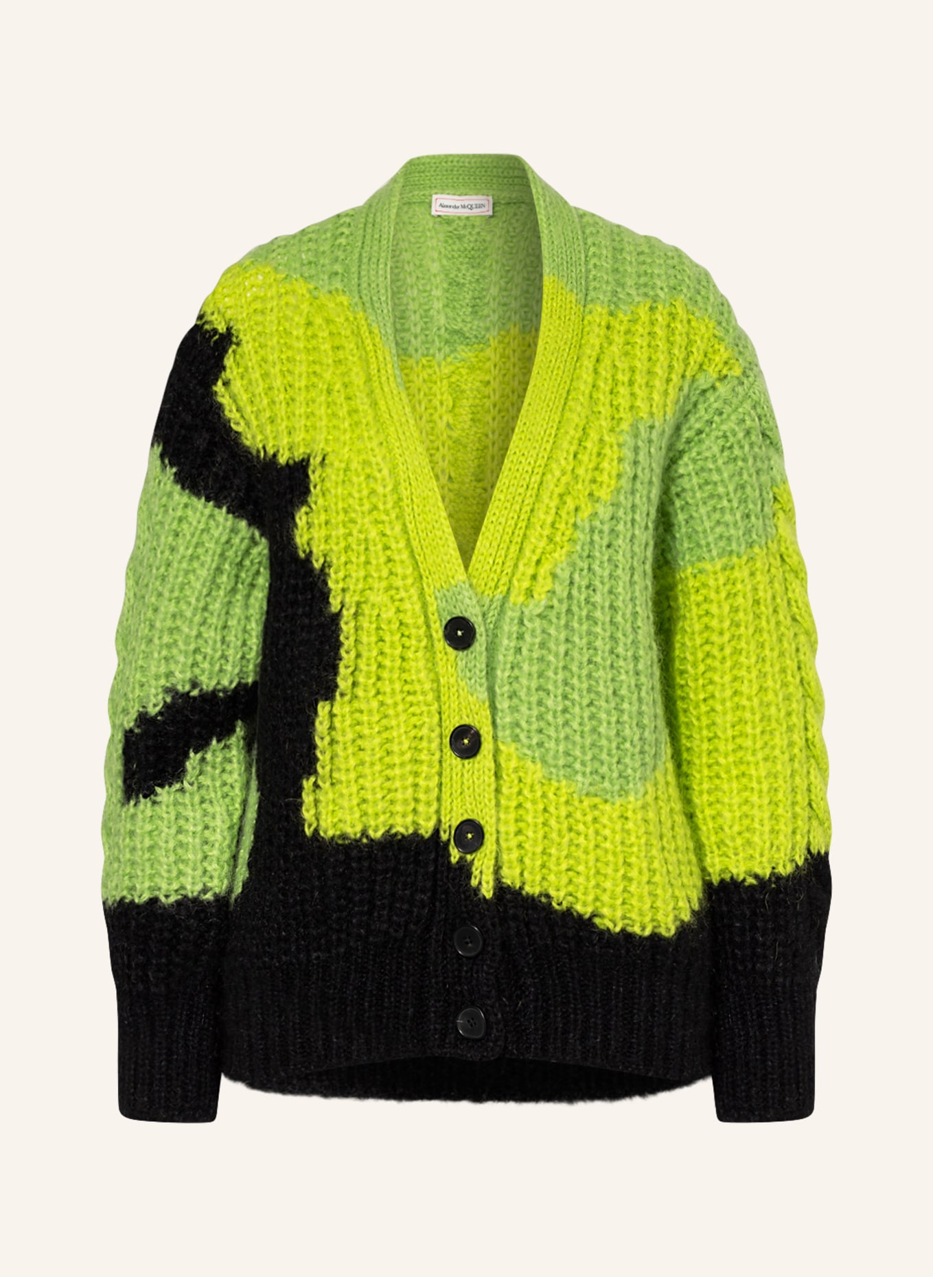 Alexander McQUEEN Oversized cardigan with mohair , Color: LIGHT GREEN/ BLACK (Image 1)