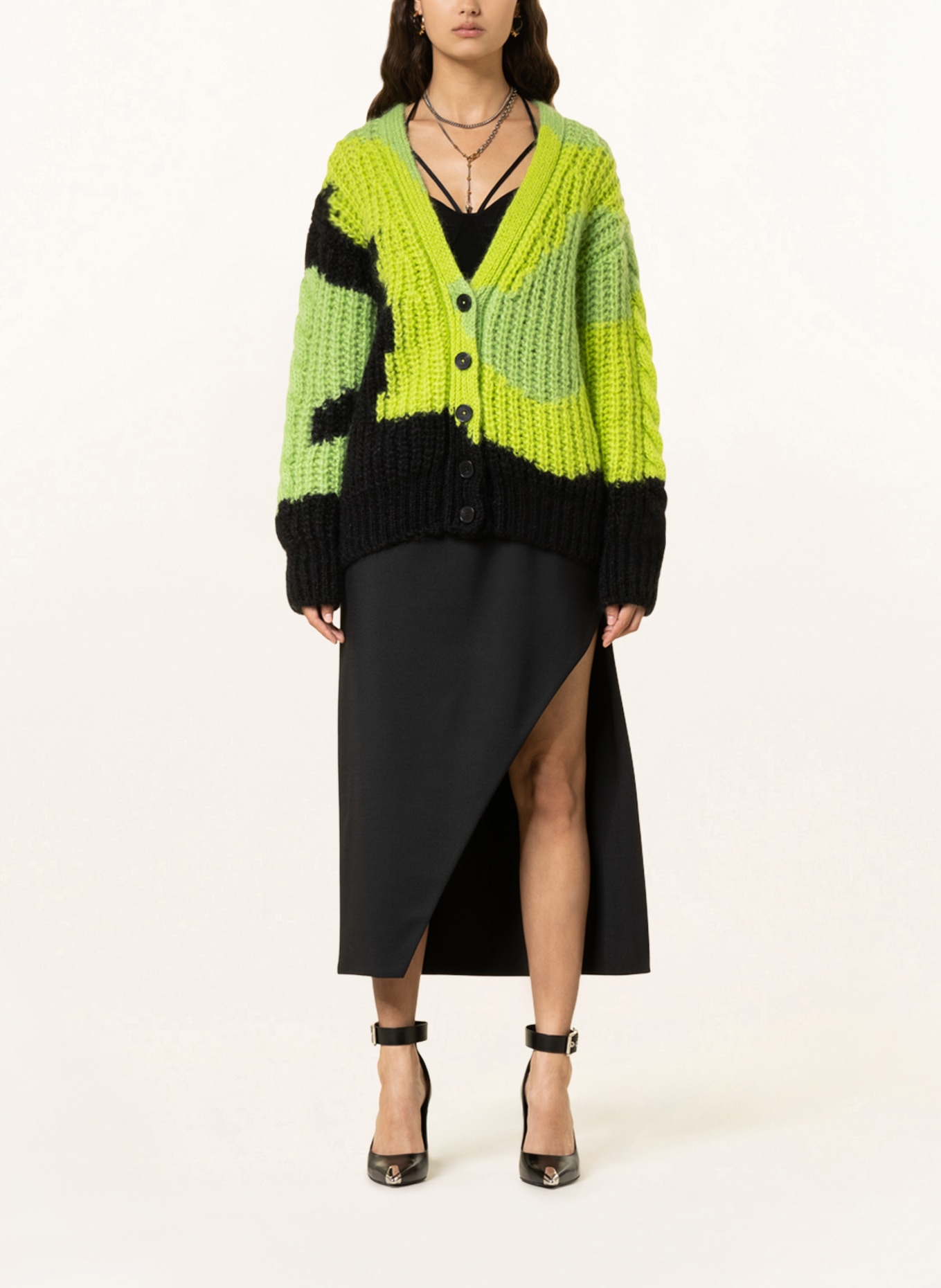 Alexander McQUEEN Oversized cardigan with mohair , Color: LIGHT GREEN/ BLACK (Image 2)