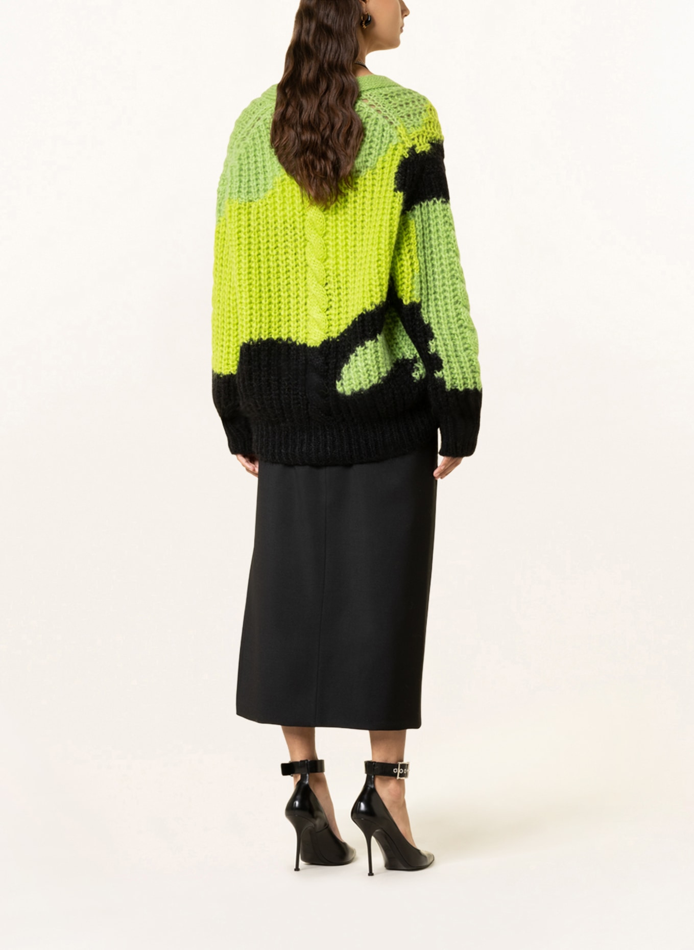 Alexander McQUEEN Oversized cardigan with mohair , Color: LIGHT GREEN/ BLACK (Image 3)