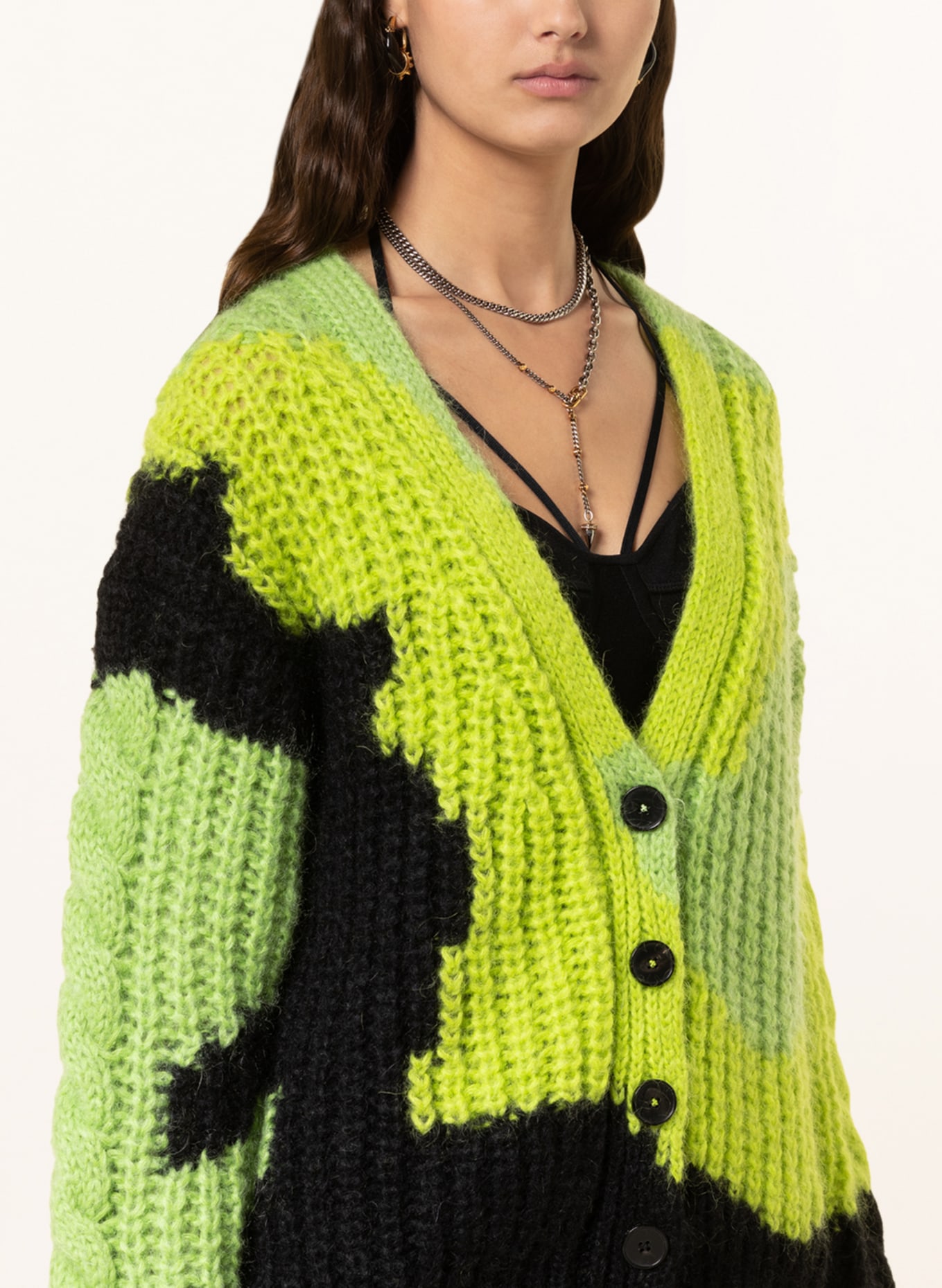 Alexander McQUEEN Oversized cardigan with mohair , Color: LIGHT GREEN/ BLACK (Image 4)