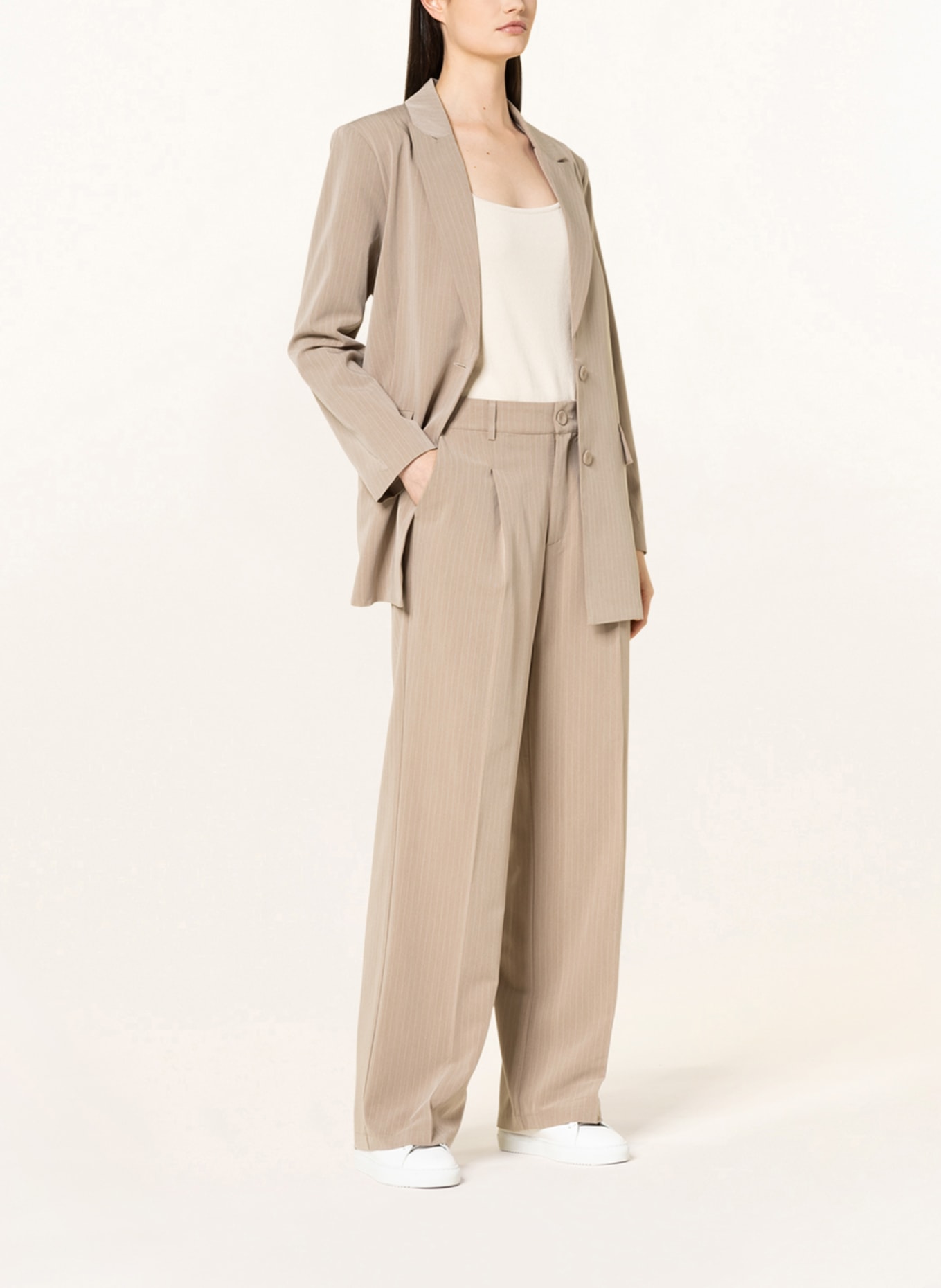 FREEQUENT Wide leg trousers FQKITTAY, Color: TAUPE/ WHITE (Image 2)