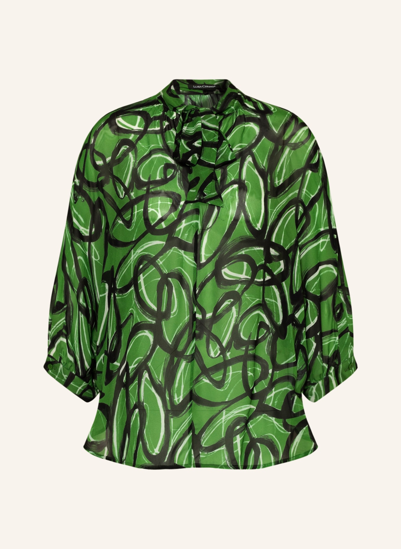 LUISA CERANO Bow-tie blouse with 3/4 sleeves, Color: GREEN/ BLACK (Image 1)