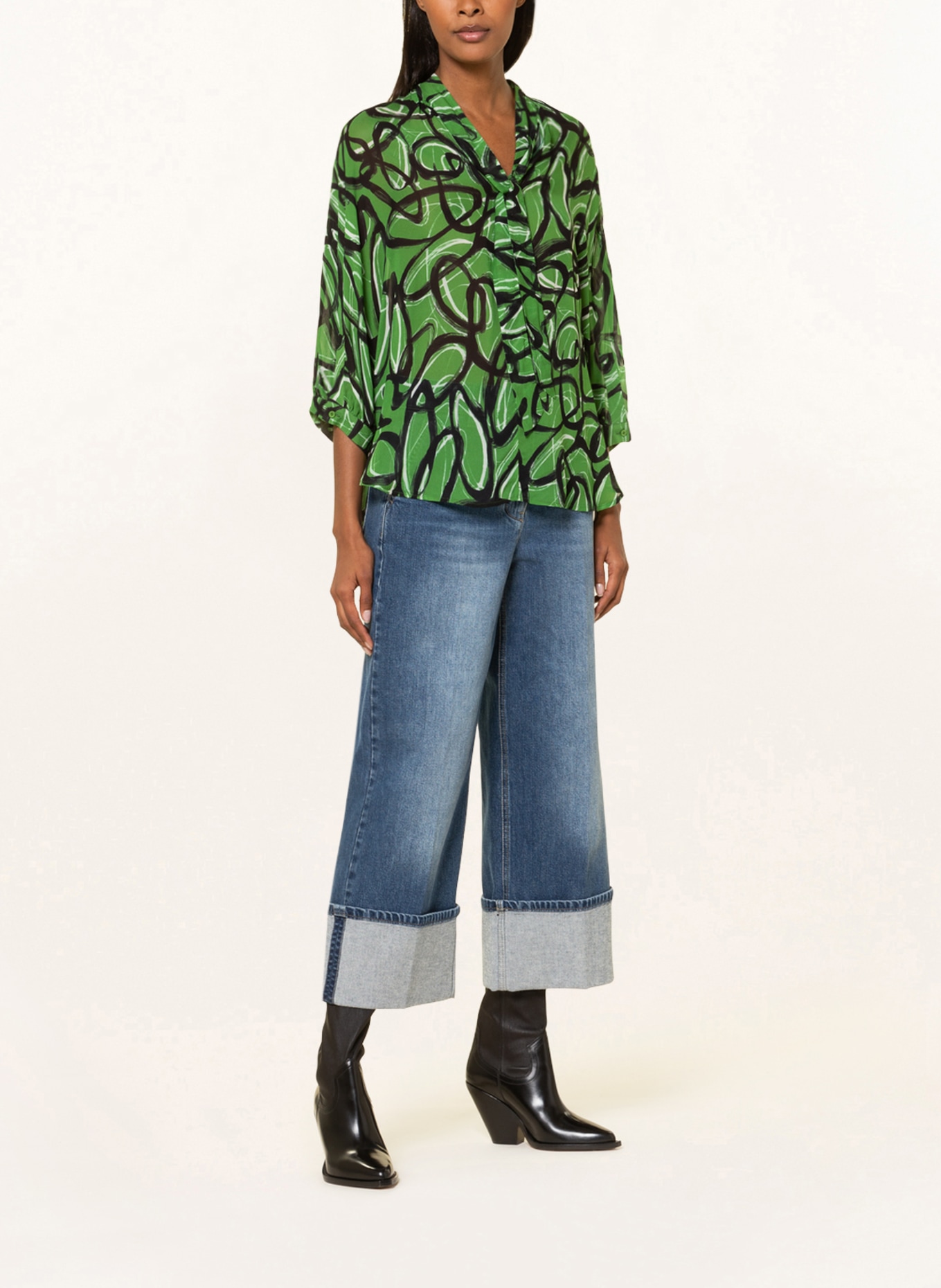 LUISA CERANO Bow-tie blouse with 3/4 sleeves, Color: GREEN/ BLACK (Image 2)