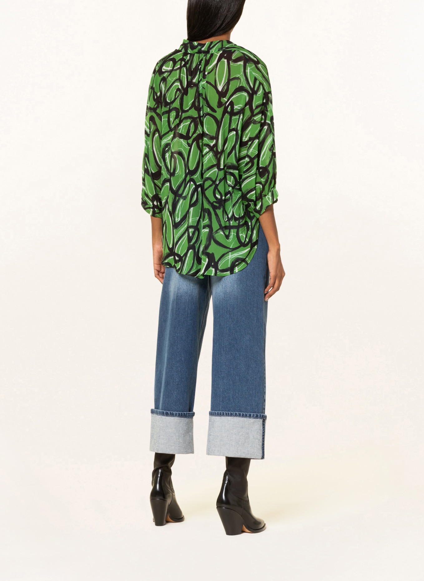 LUISA CERANO Bow-tie blouse with 3/4 sleeves, Color: GREEN/ BLACK (Image 3)